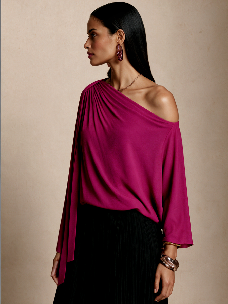 Women's Elegant Scarf Detail Asymmetric Long Sleeve Top