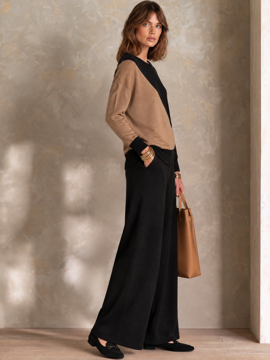Women’s Elegant Asymmetric Color-Block Knit Set