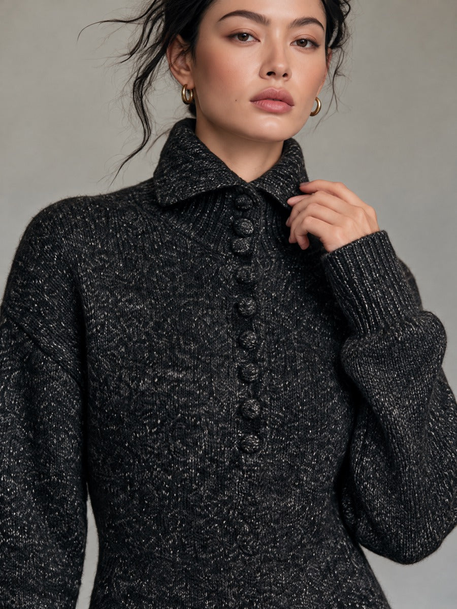 Women’s Vintage-style Button-detail High-neck Mini Sweater Dress