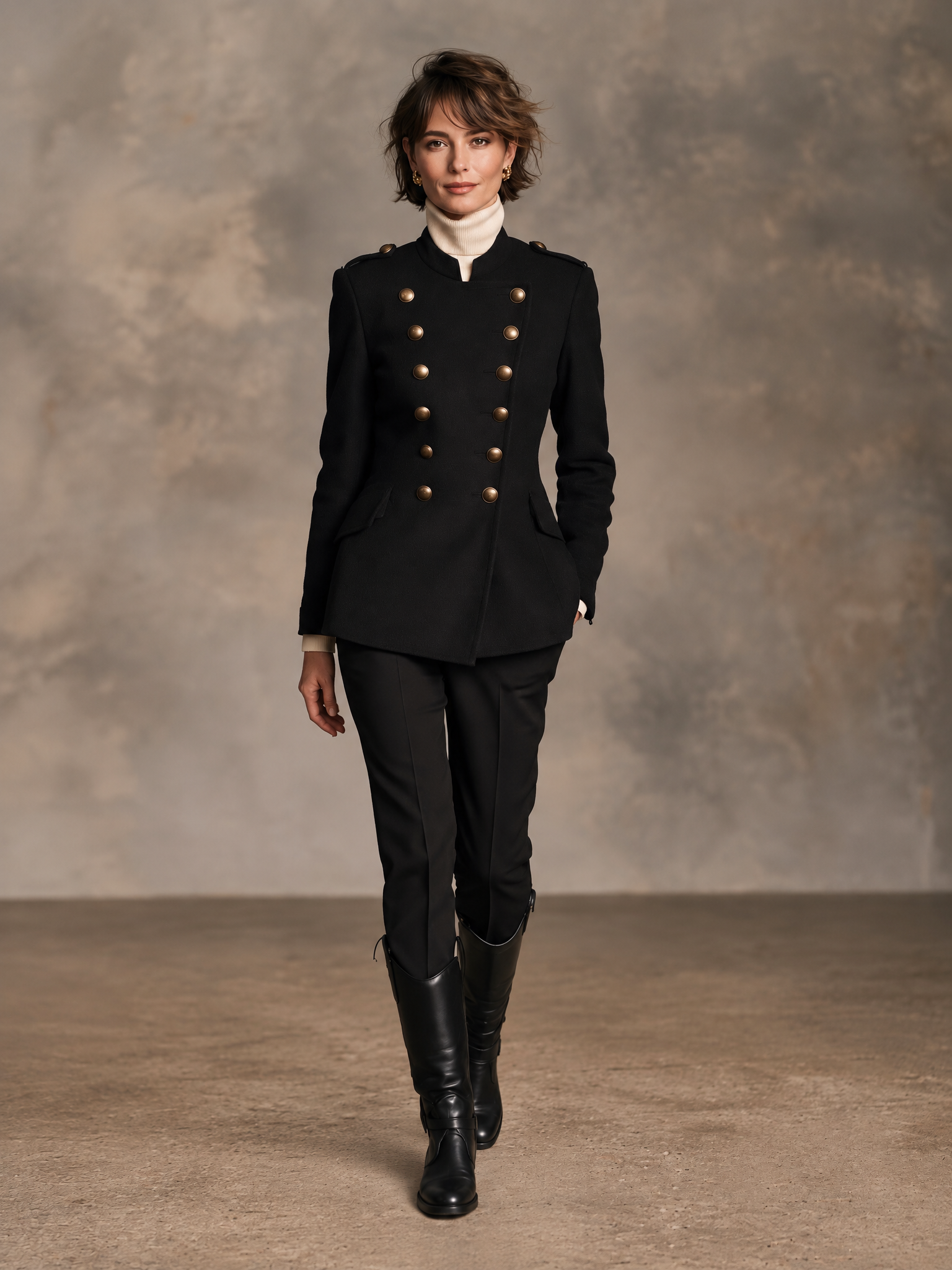 Women’s Vintage-Style Stand-Collar Double-Breasted Wool Coat
