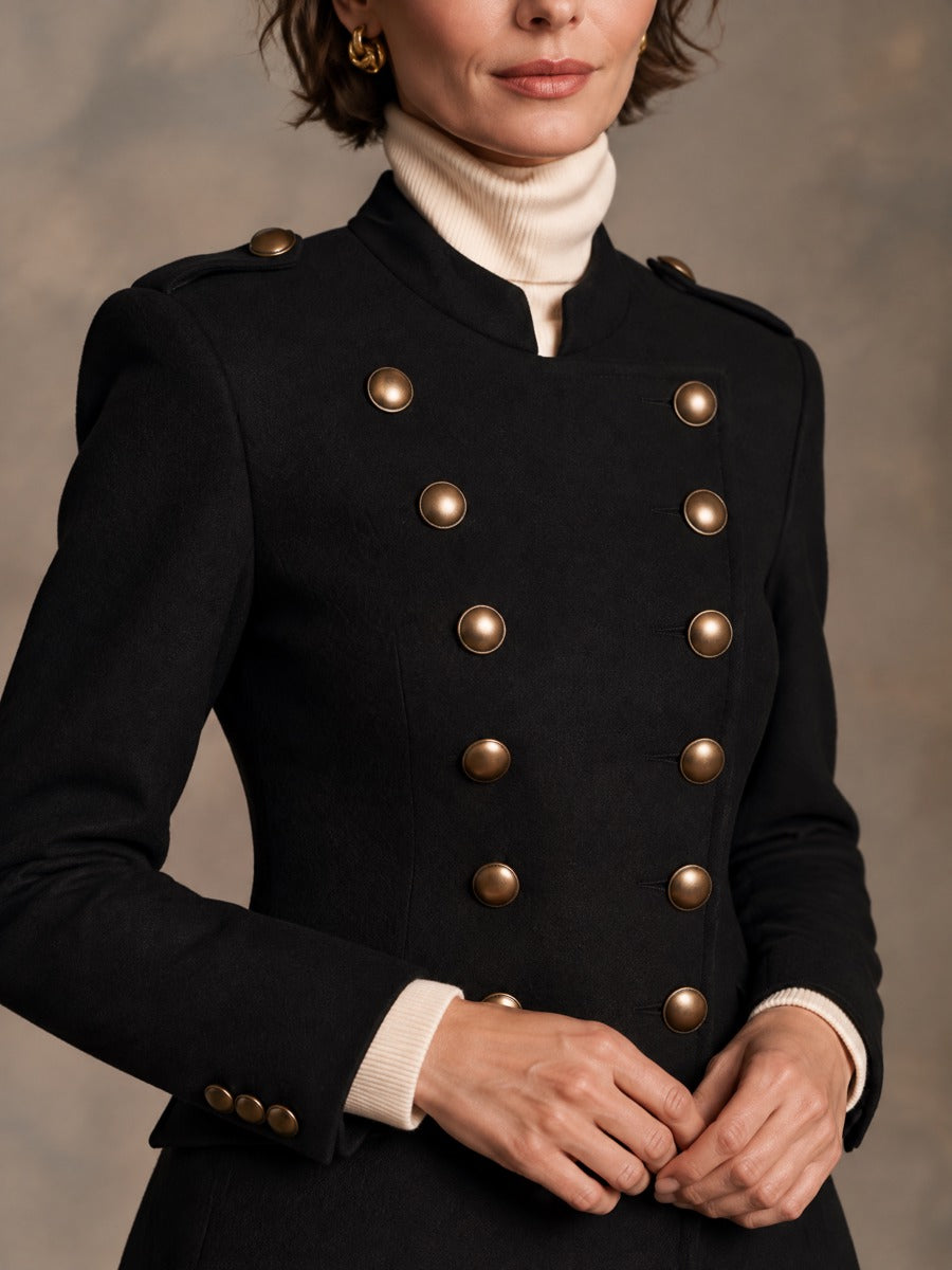 Women’s Vintage-Style Stand-Collar Double-Breasted Wool Coat