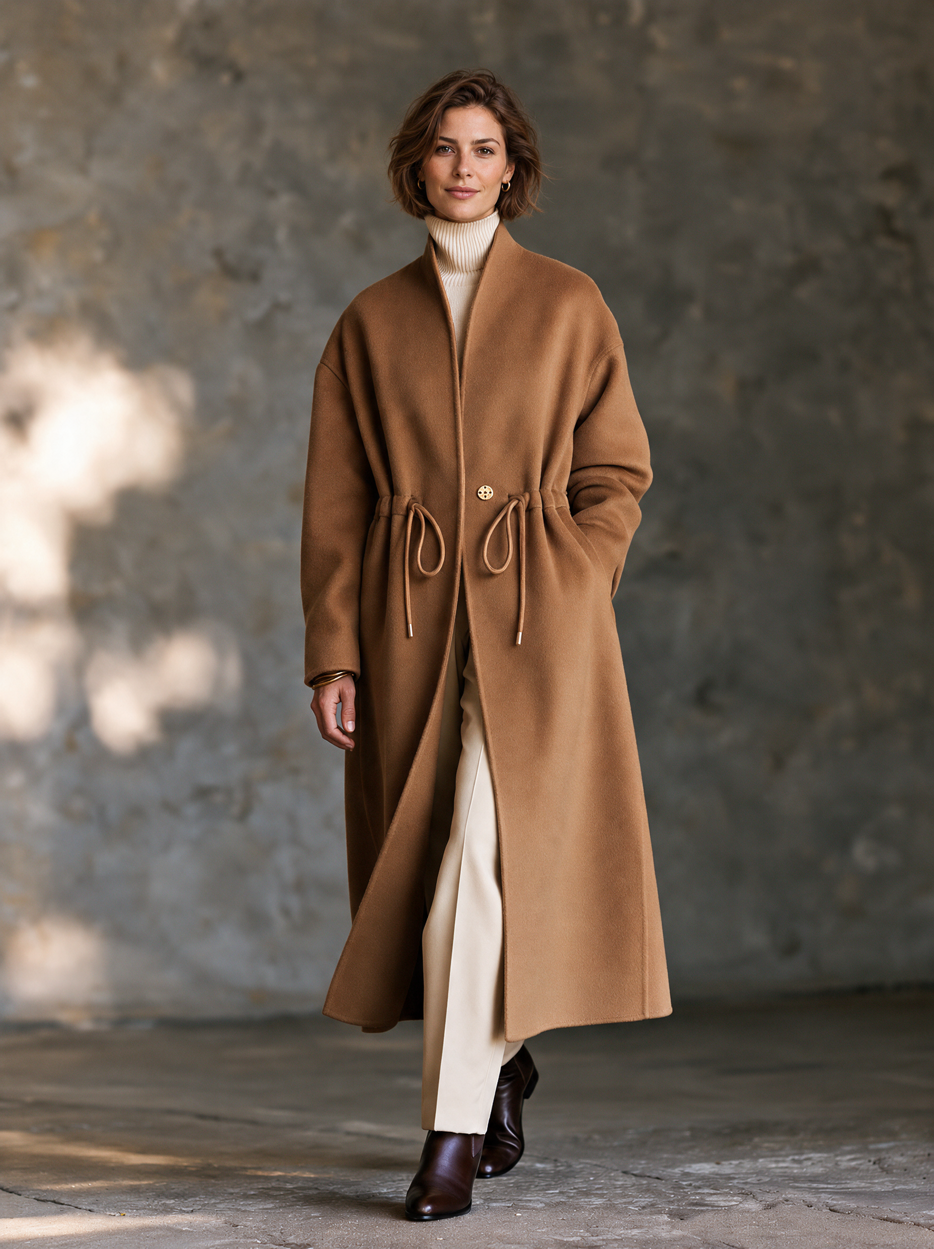 Women’s Relaxed-Fit Drawstring-Waist Wool Coat