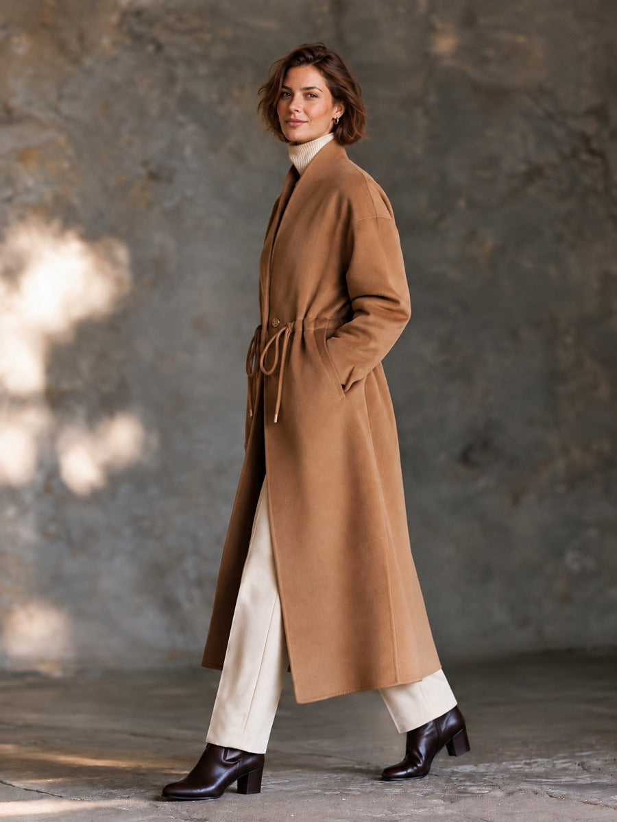 Women’s Relaxed-Fit Drawstring-Waist Wool Coat