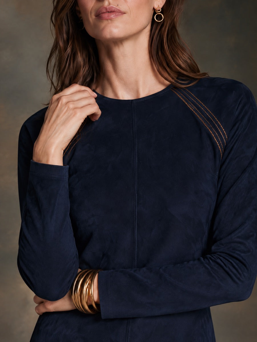 Women’s Vintage-Style Suede Dress With Metal Buckle And Side Slit