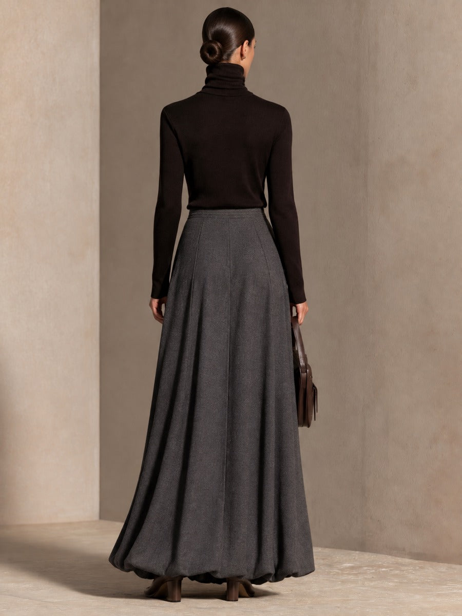 Women's Elegant Turtleneck Top Bubble Hem Skirt Set
