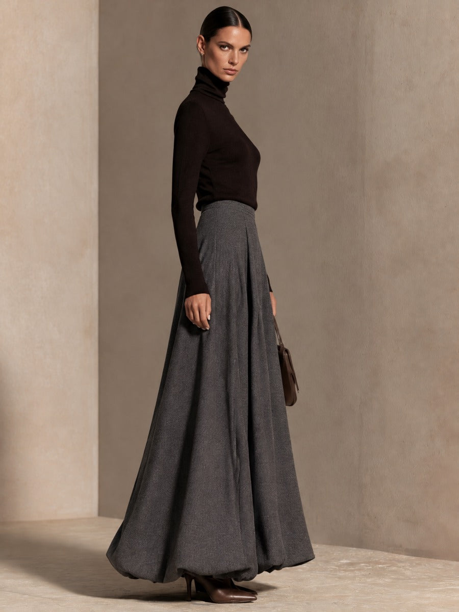 Women's Elegant Turtleneck Top Bubble Hem Skirt Set