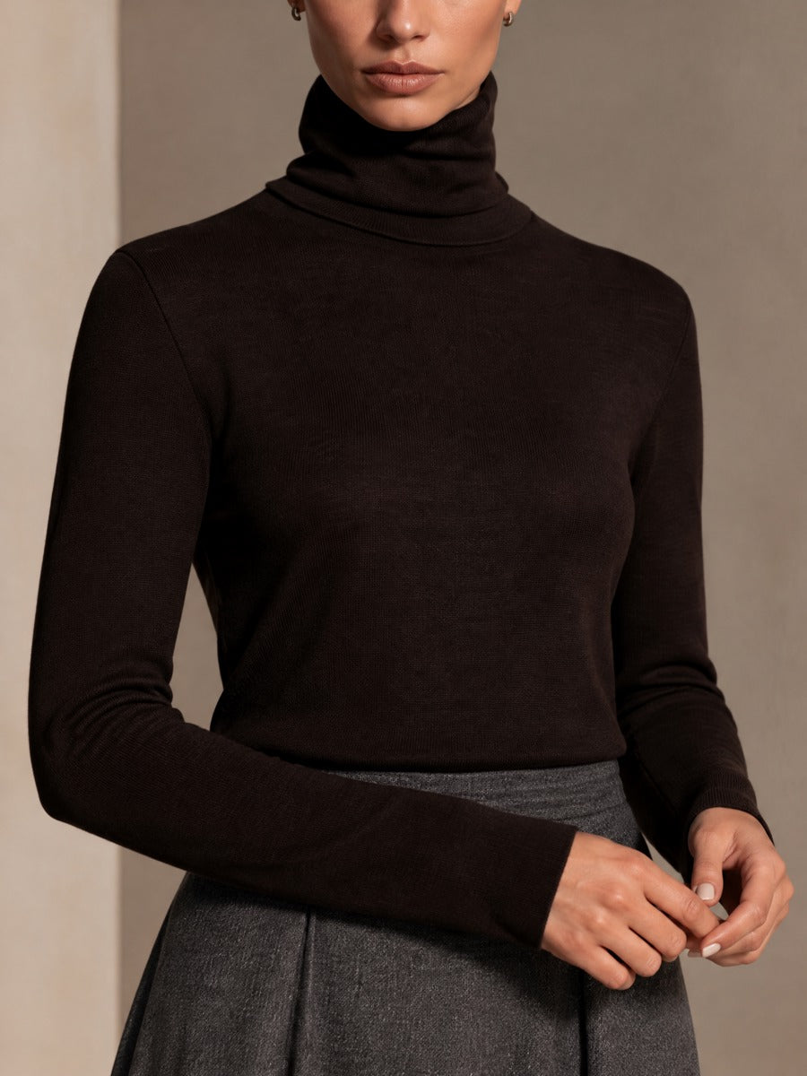 Women's Elegant Turtleneck Top Bubble Hem Skirt Set