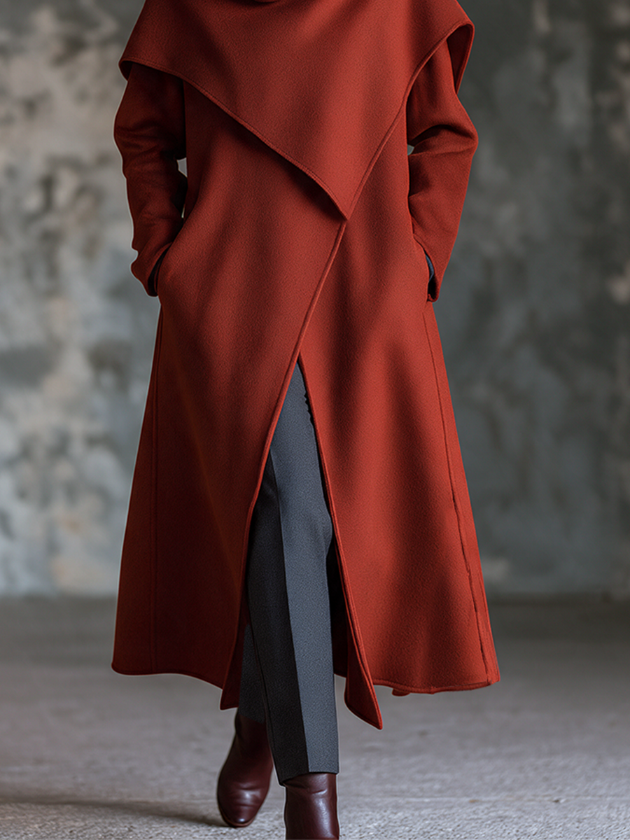 Women's Asymmetric Wrap Coat Rust