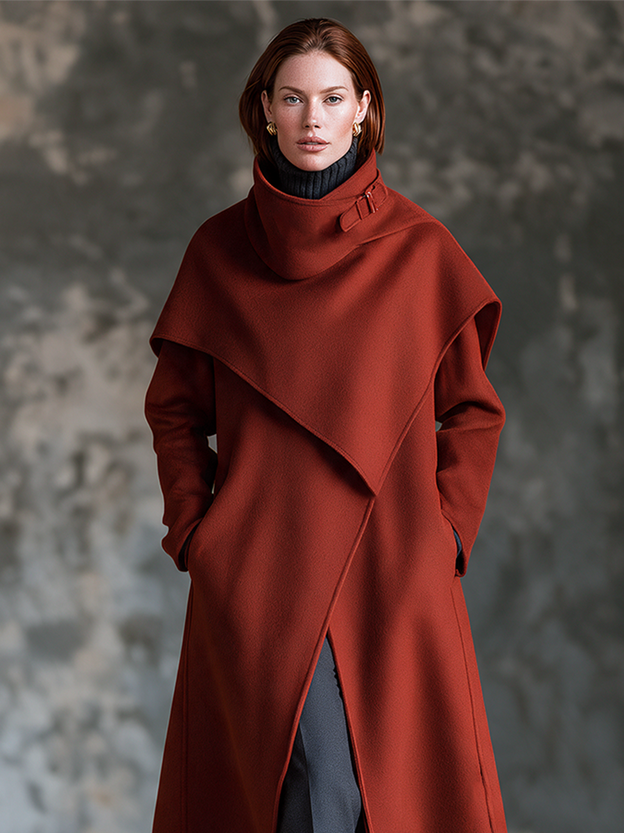 Women's Asymmetric Wrap Coat Rust