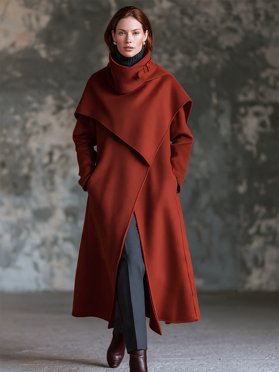 Women's Asymmetric Wrap Coat Rust