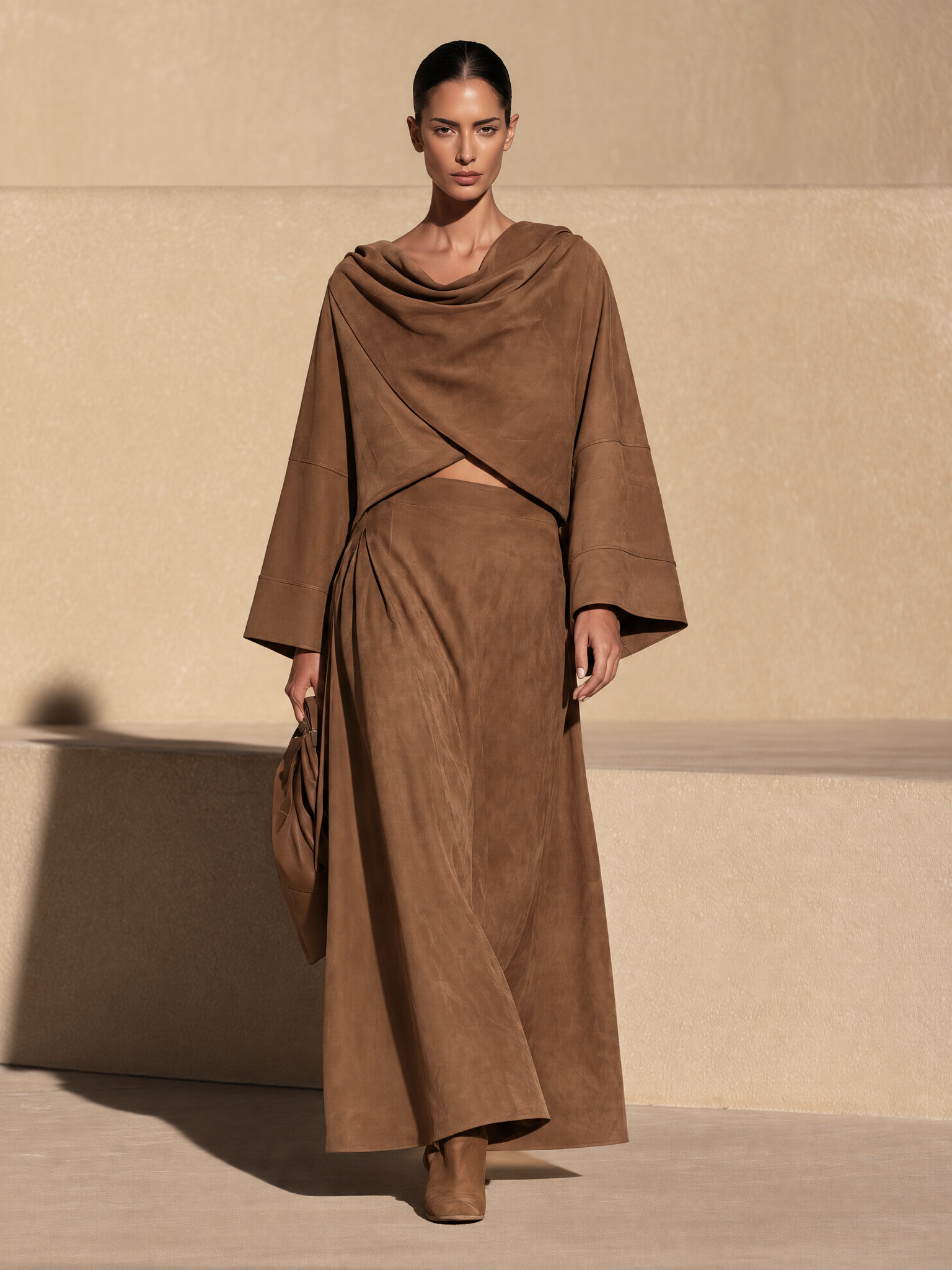 Women's Cowl Neck Wrap Crop Top and Maxi Skirt Set