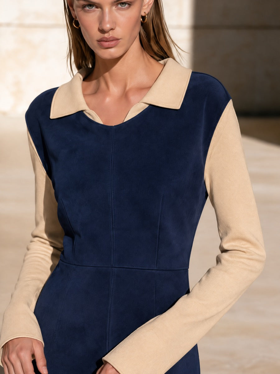 Women's Color Block Collared Midi Dress