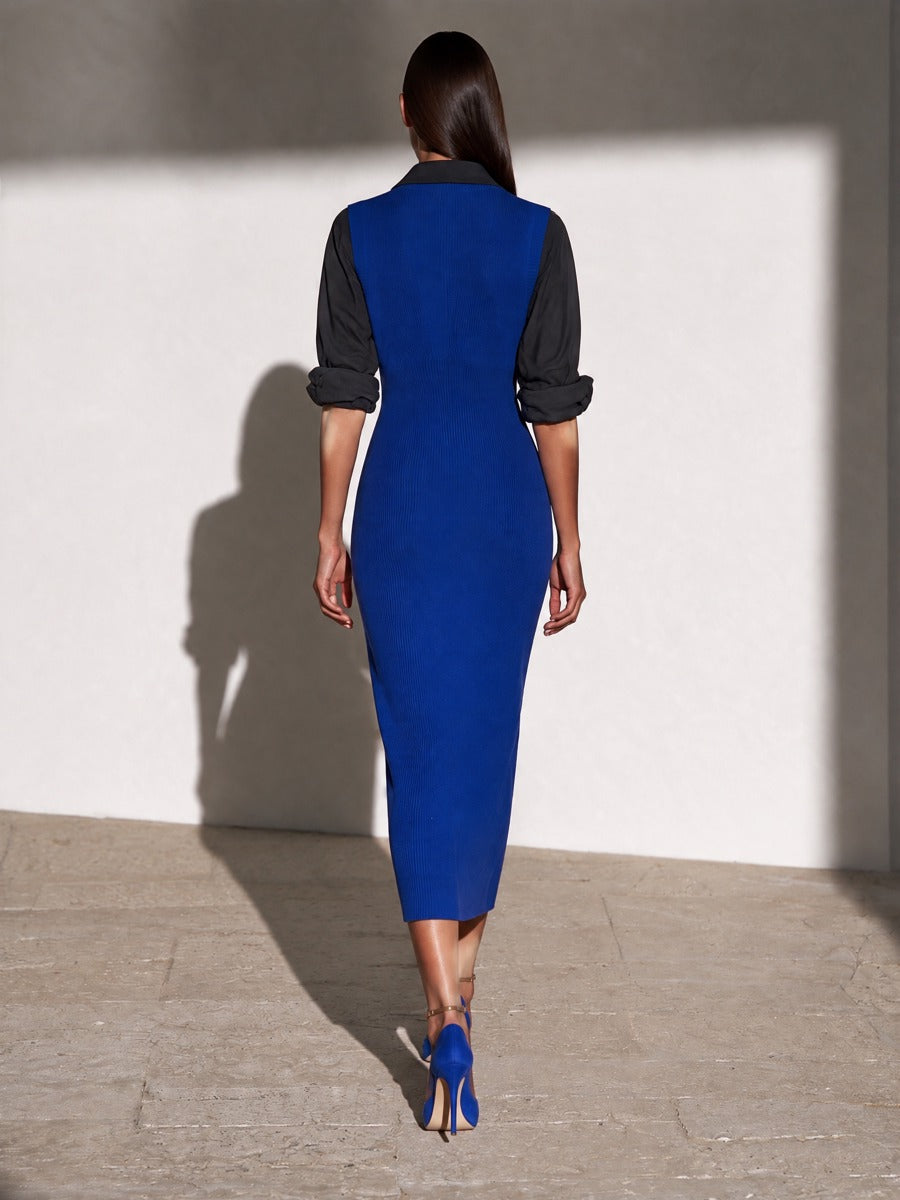 Women's V-Neck Ribbed Midi Dress