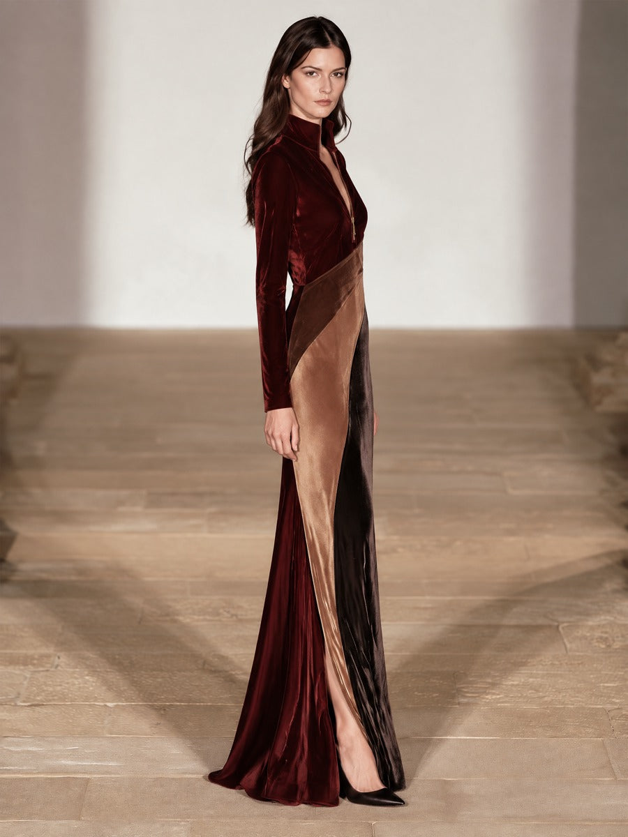 Women's Zip Front Slit Maxi Gown