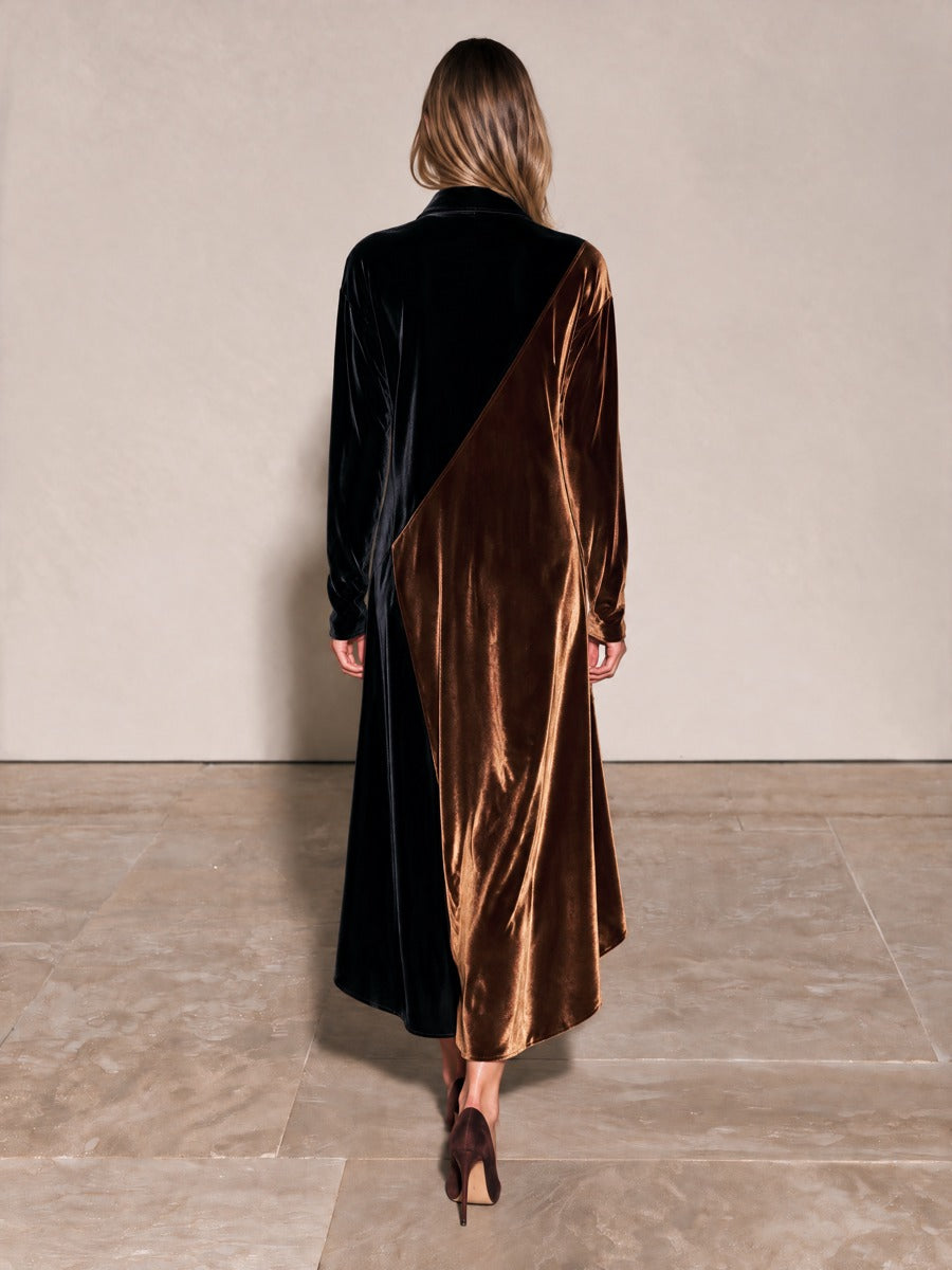 Women's Shawl Collar Color Block Dress