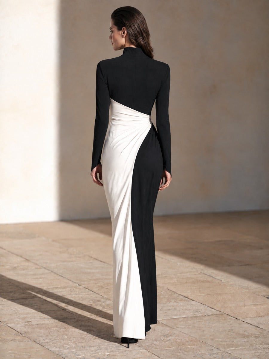 Women's Button Detail Stand Collar Slit Gown