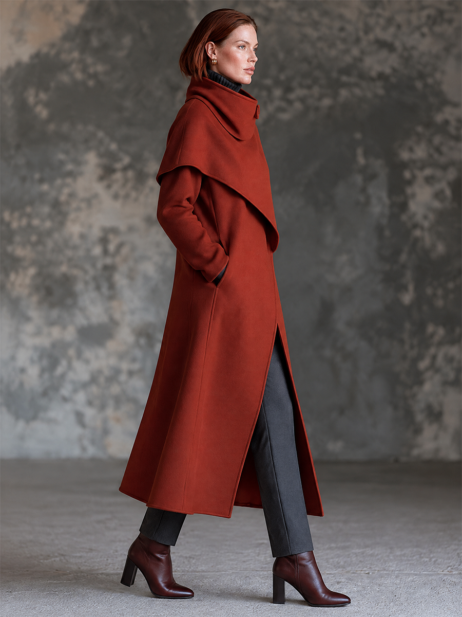 Women's Asymmetric Wrap Coat Rust