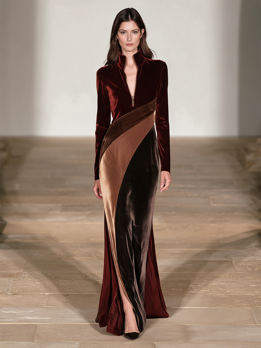 Women's Zip Front Slit Maxi Gown