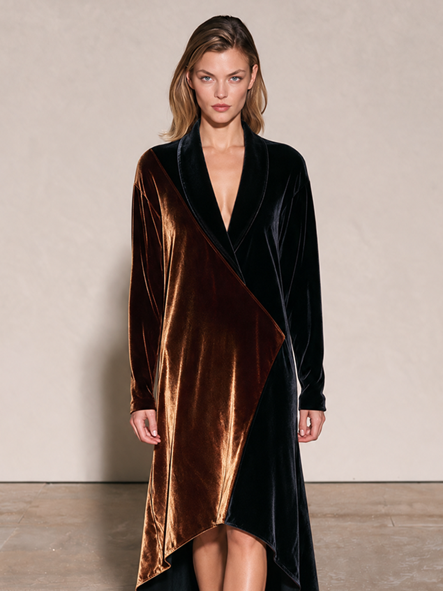 Women's Shawl Collar Color Block Dress