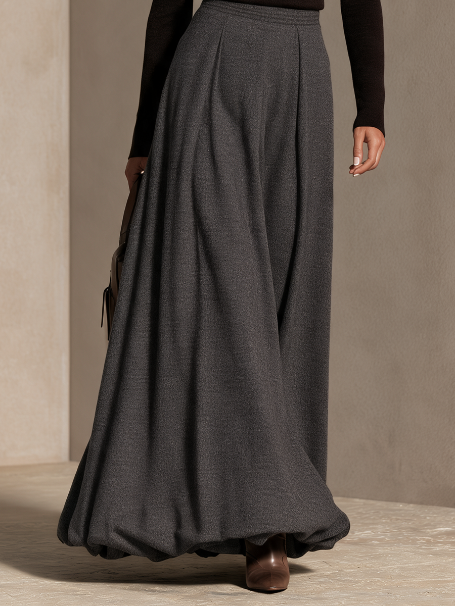 Women's Elegant Turtleneck Top Bubble Hem Skirt Set