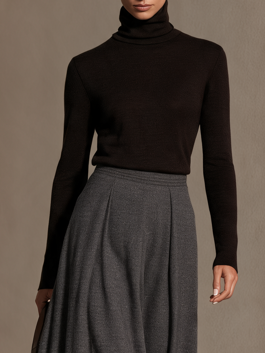Women's Elegant Turtleneck Top Bubble Hem Skirt Set