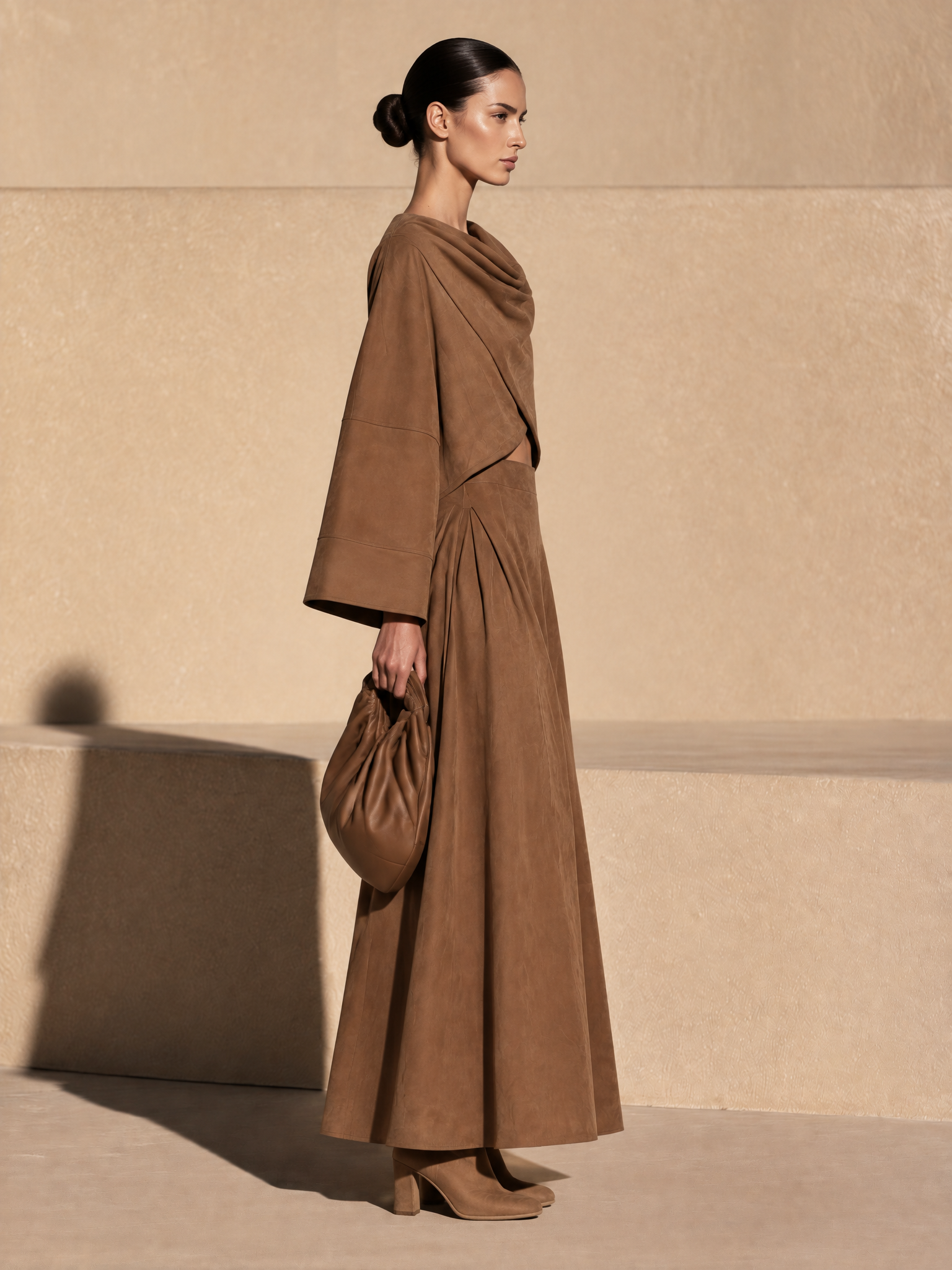 Women's Cowl Neck Wrap Crop Top and Maxi Skirt Set