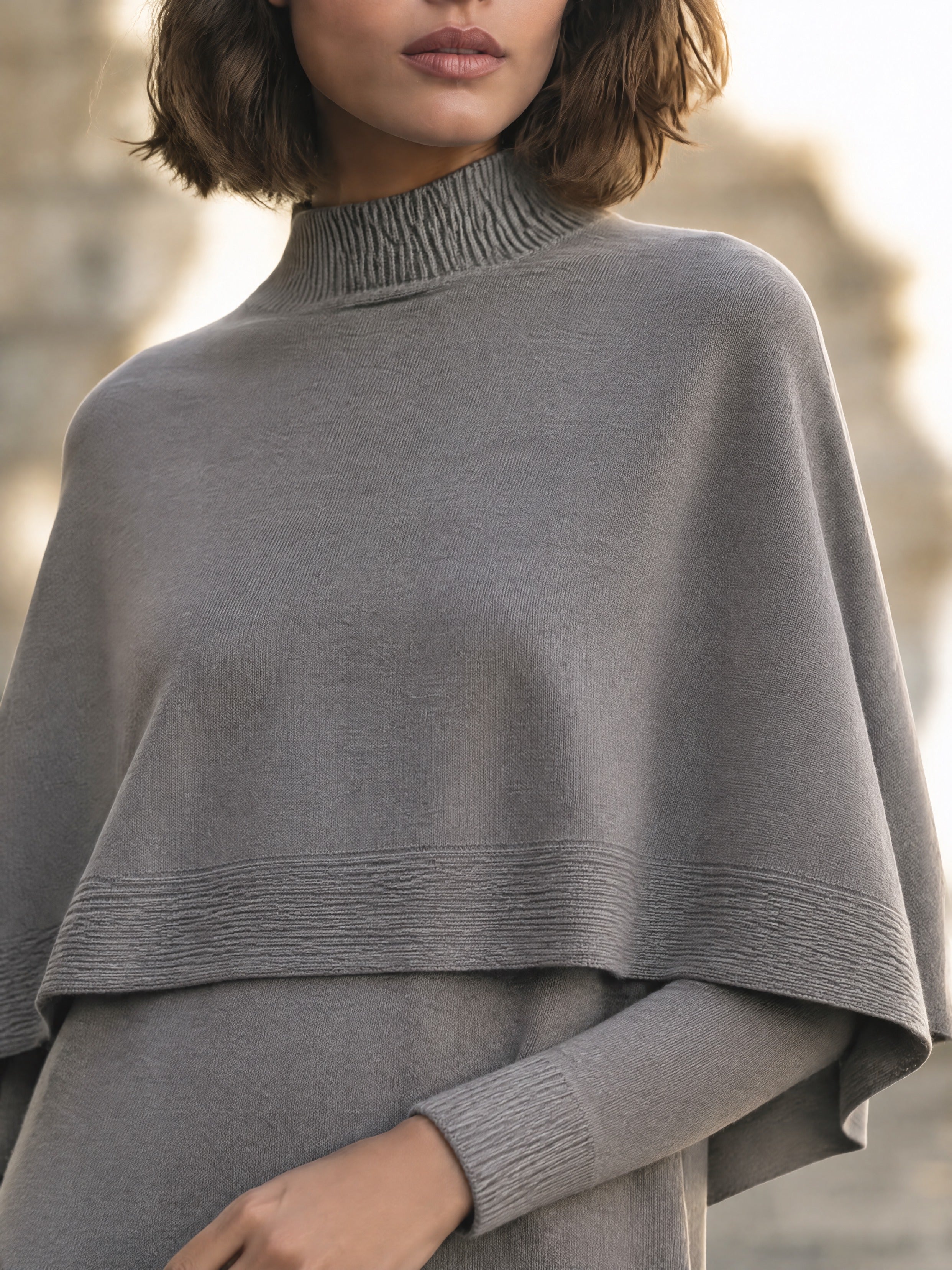 Women’s Elegant Cape-Style Faux-Two-Piece Mini Knit Dress