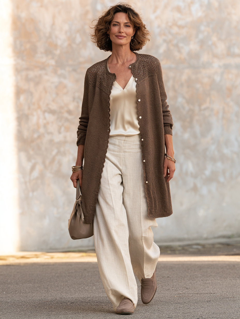 Women’s Elegant Dark Brown Long-sleeved Knit Cardigan
