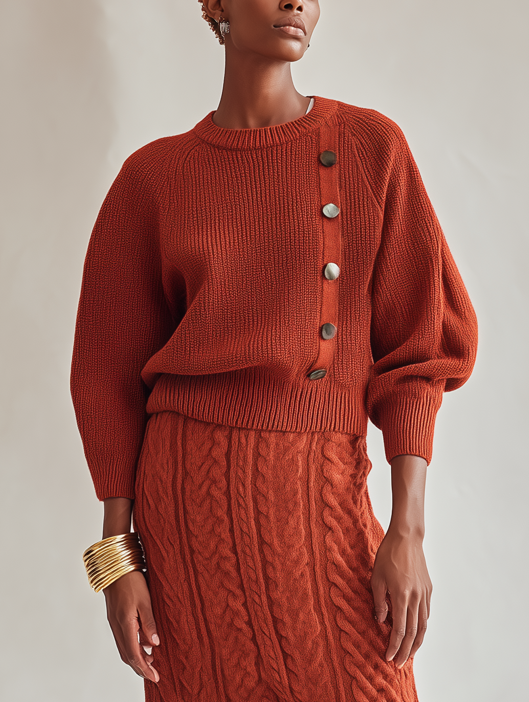 Women’s Elegant Orange-red Long-sleeved Knit Sweater