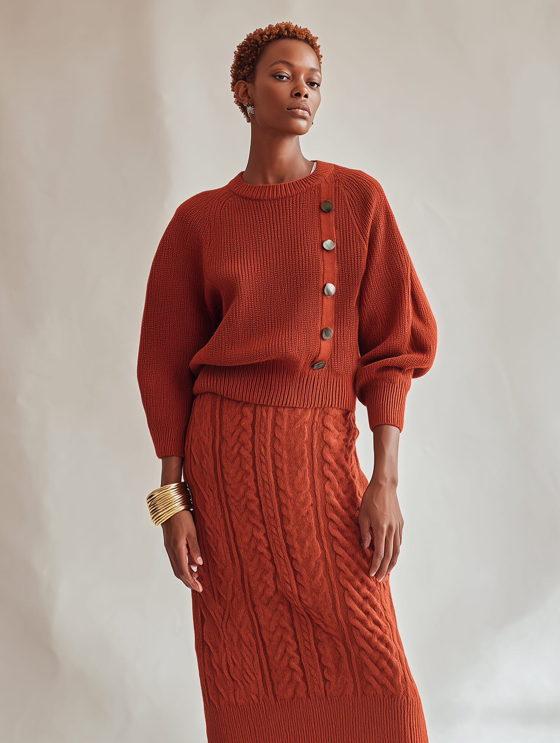Women’s Elegant Orange-red Long-sleeved Knit Sweater