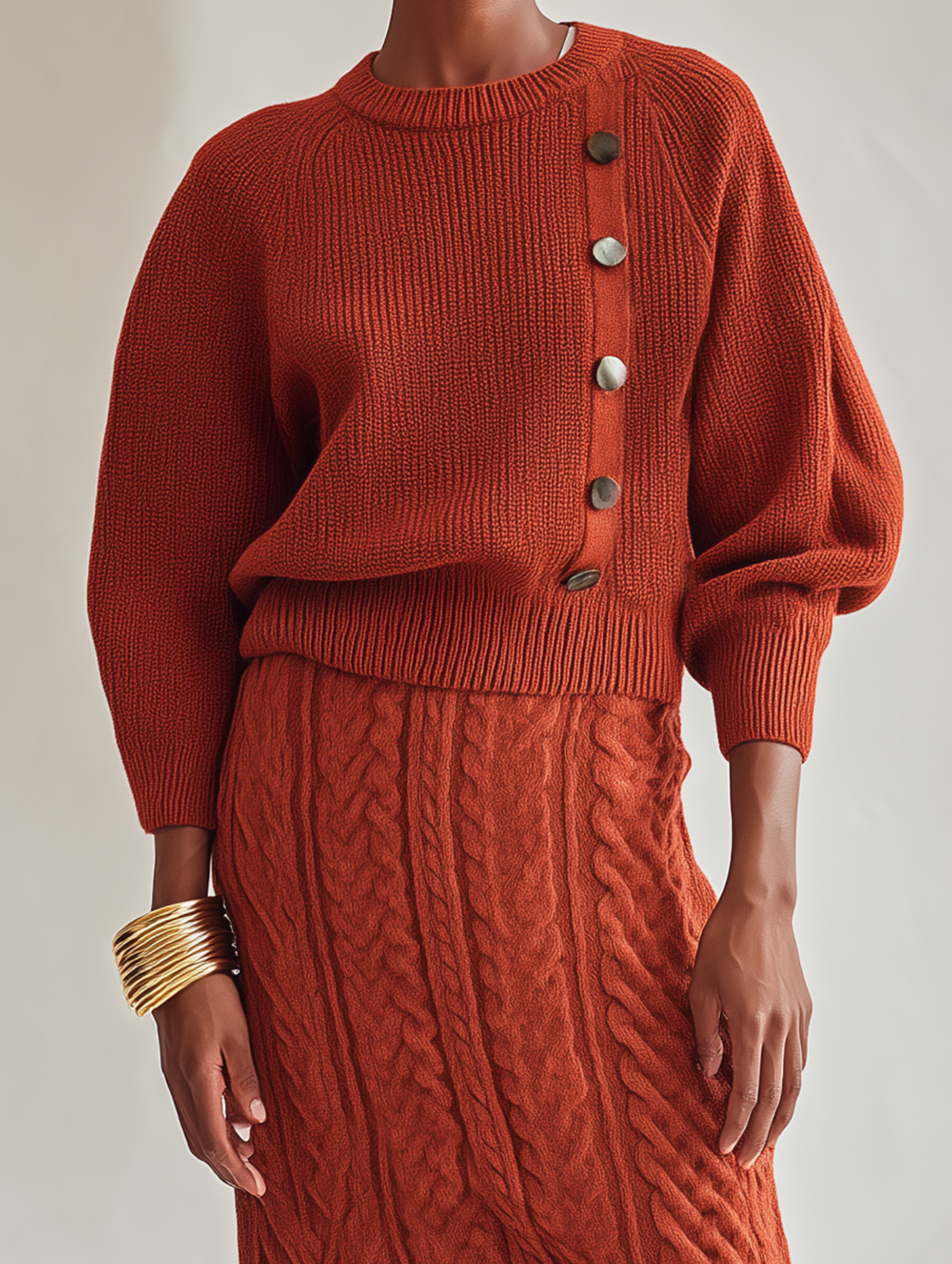 Women’s Elegant Orange-red Long-sleeved Knit Sweater
