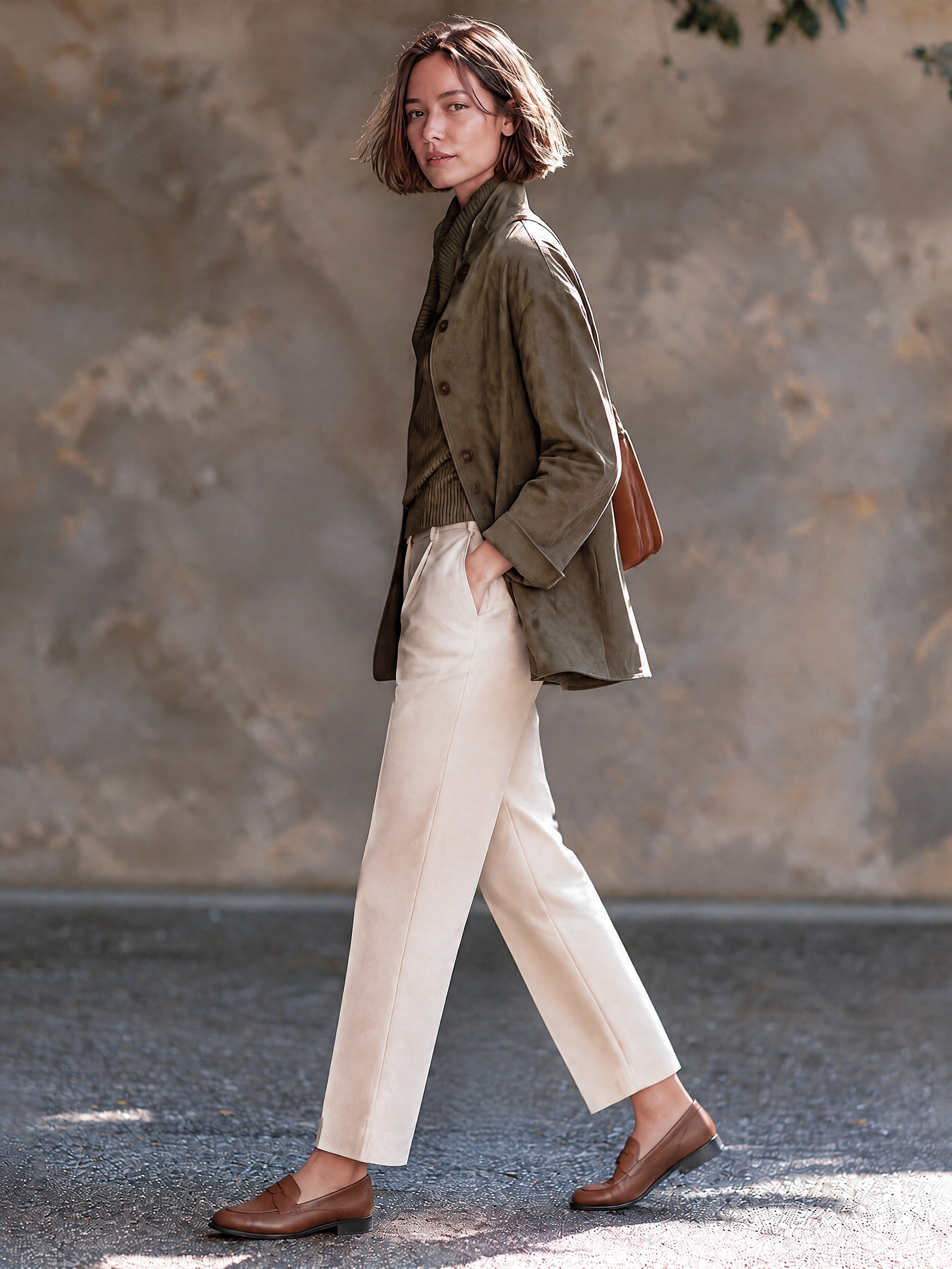 Women’s Casual Suede Jacket With Stand Collar And Single-Breasted Closure