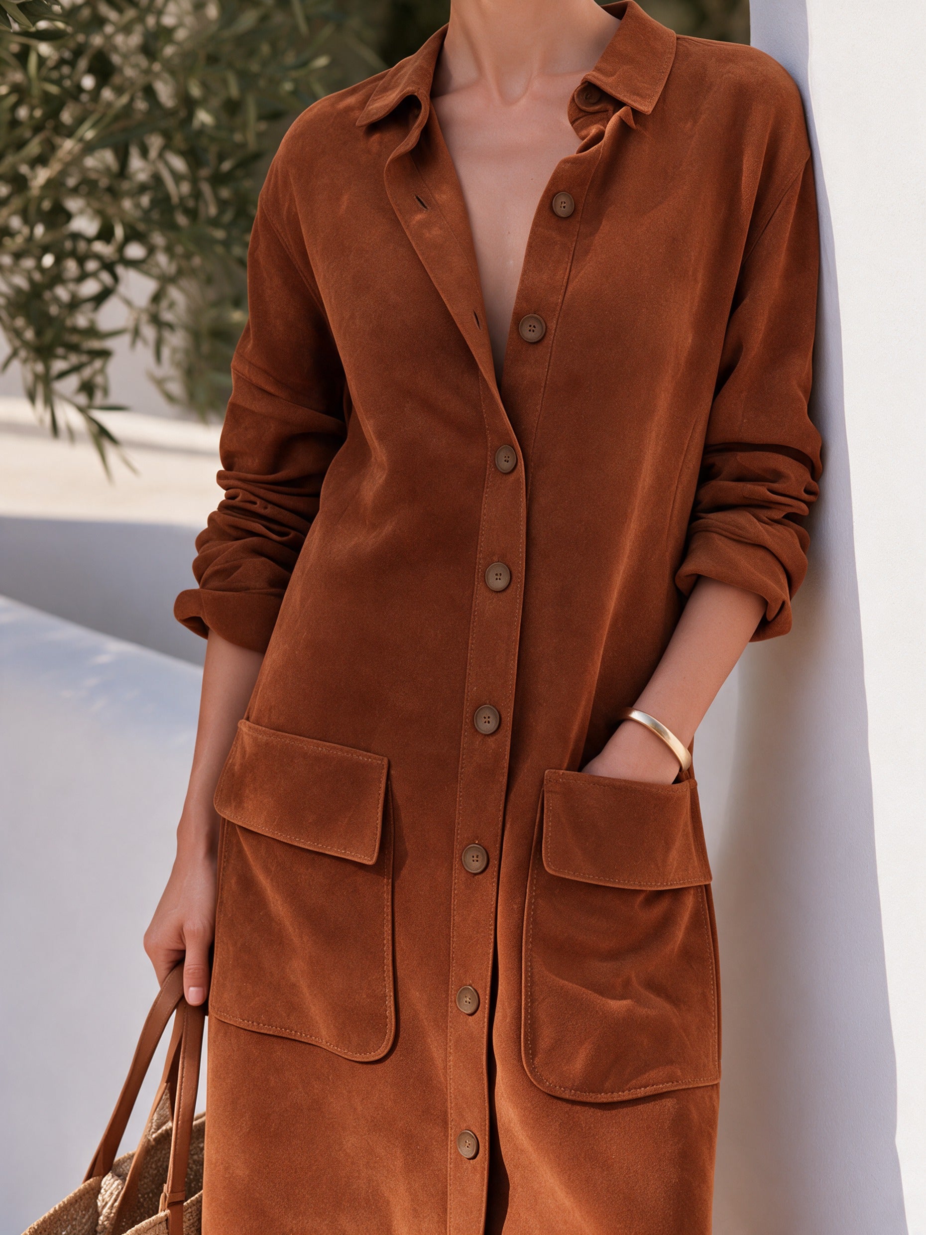 Women’s Vintage-Inspired Faux Suede Shirt Dress