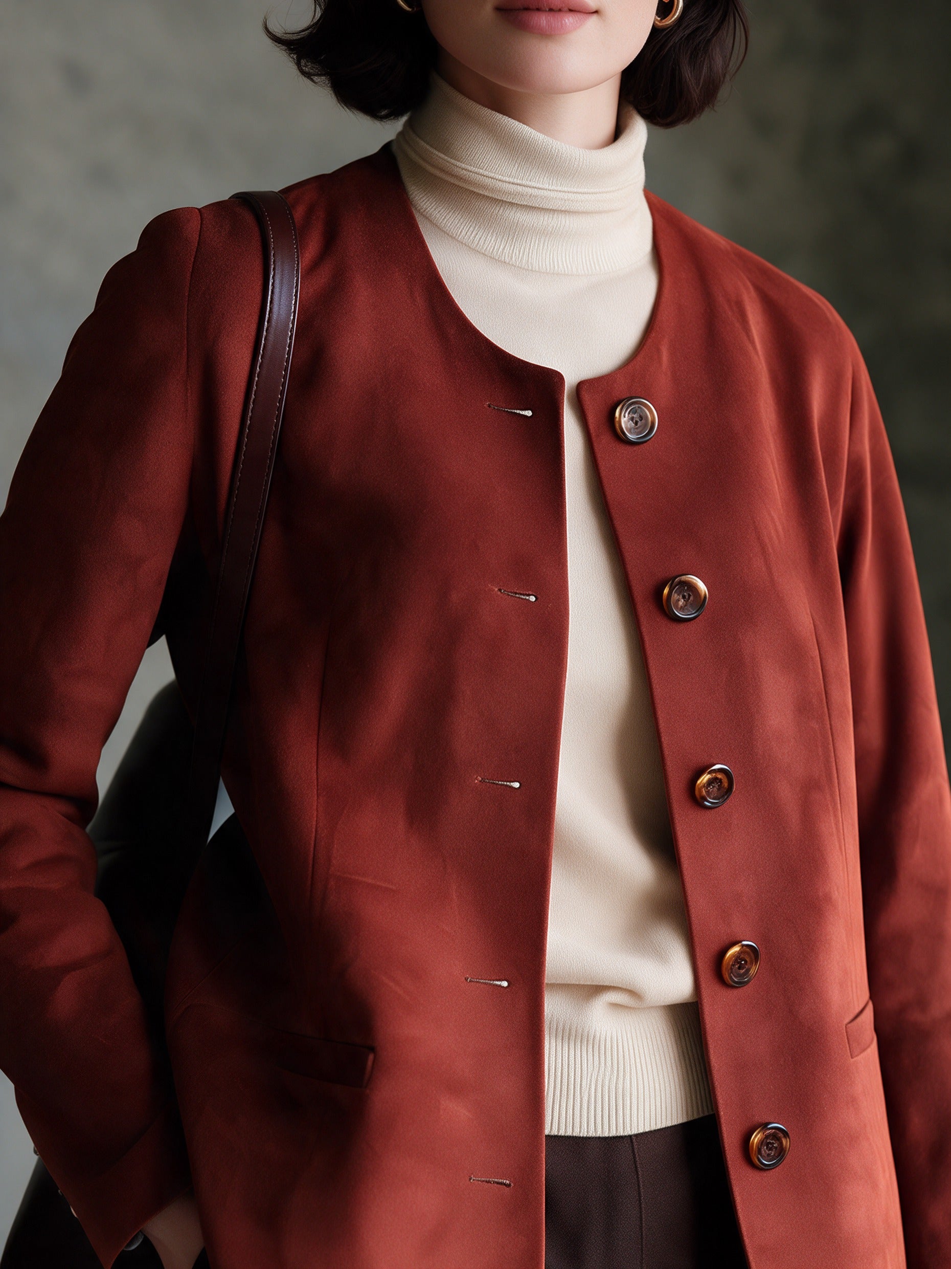 Women’s Minimalist Crew-Neck Suede Jacket