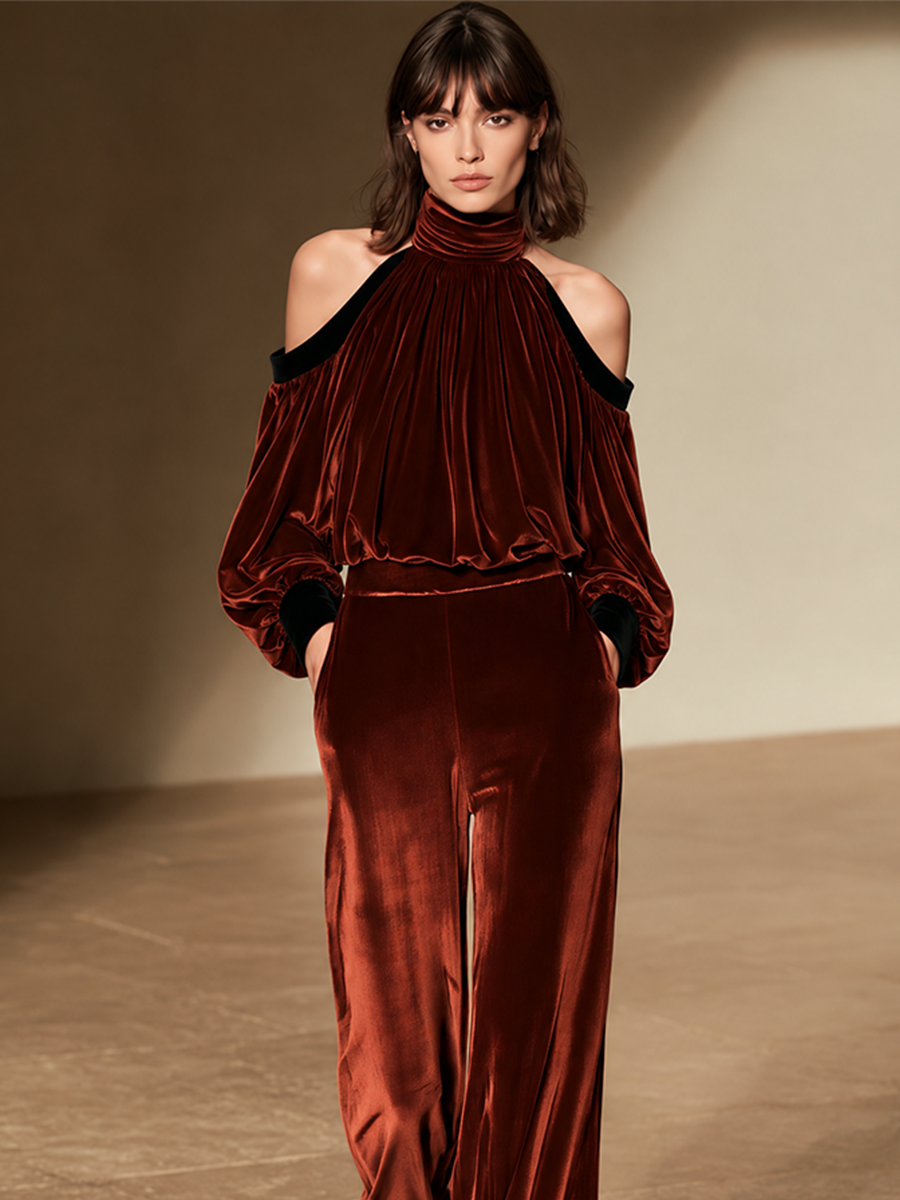 Women's High Neck Cold Shoulder Jumpsuit