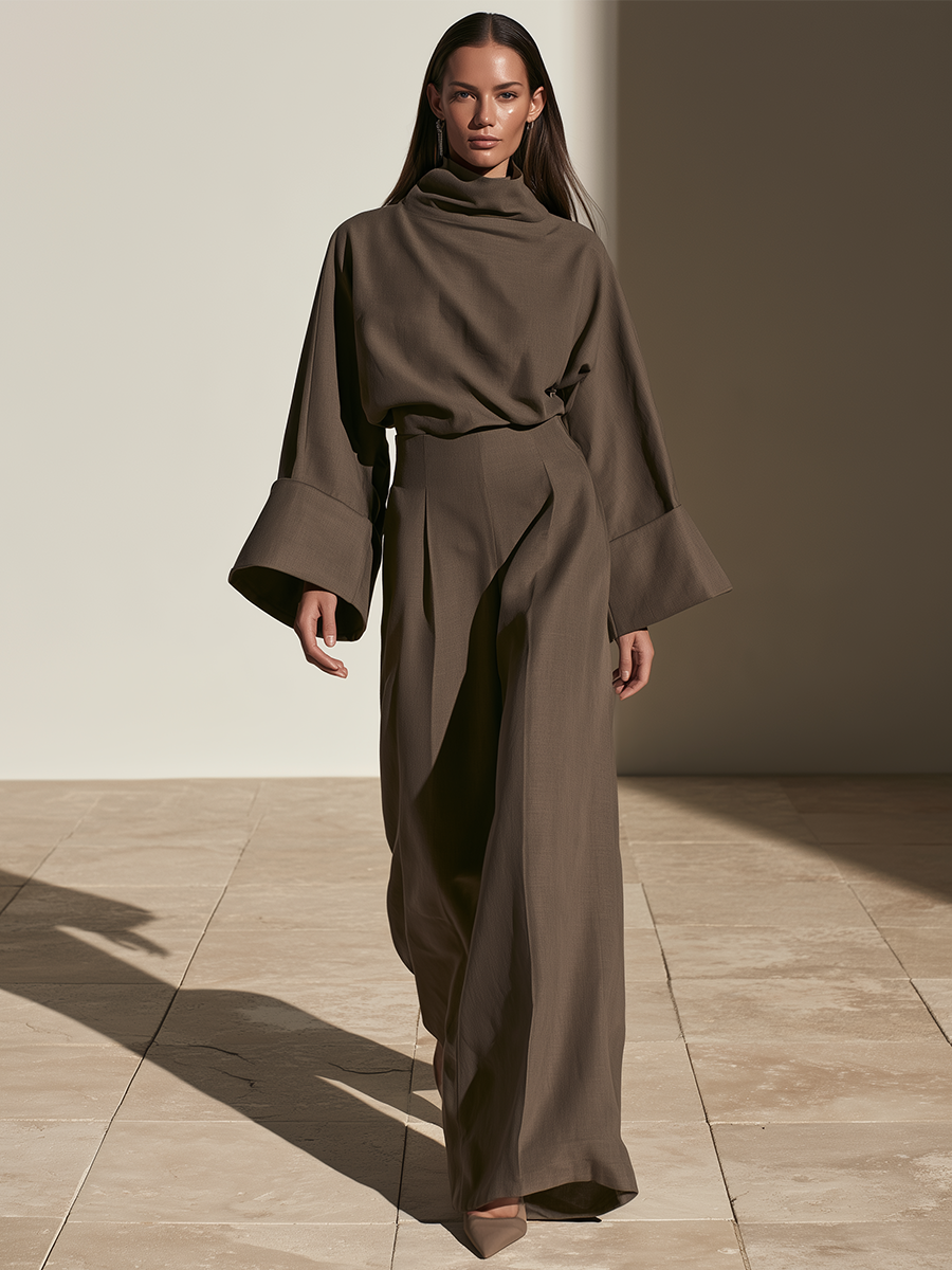 Women's Draped Neck Wide Leg Formal Suit