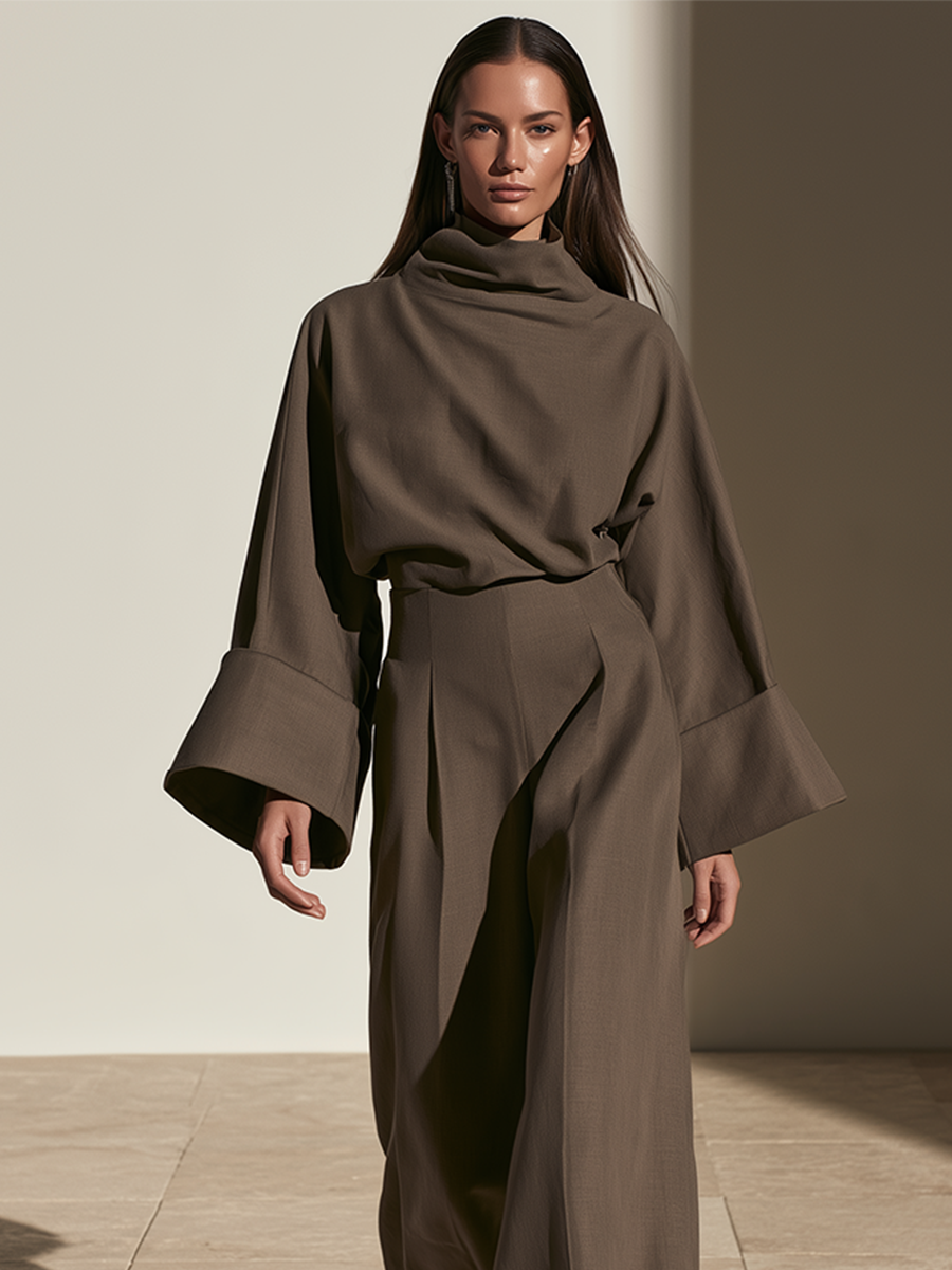 Women's Draped Neck Wide Leg Formal Suit