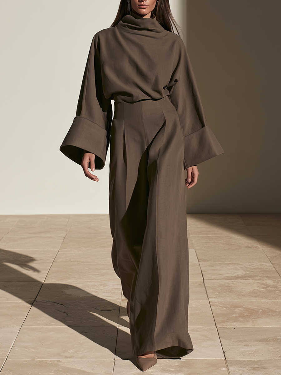 Women's Draped Neck Wide Leg Formal Suit