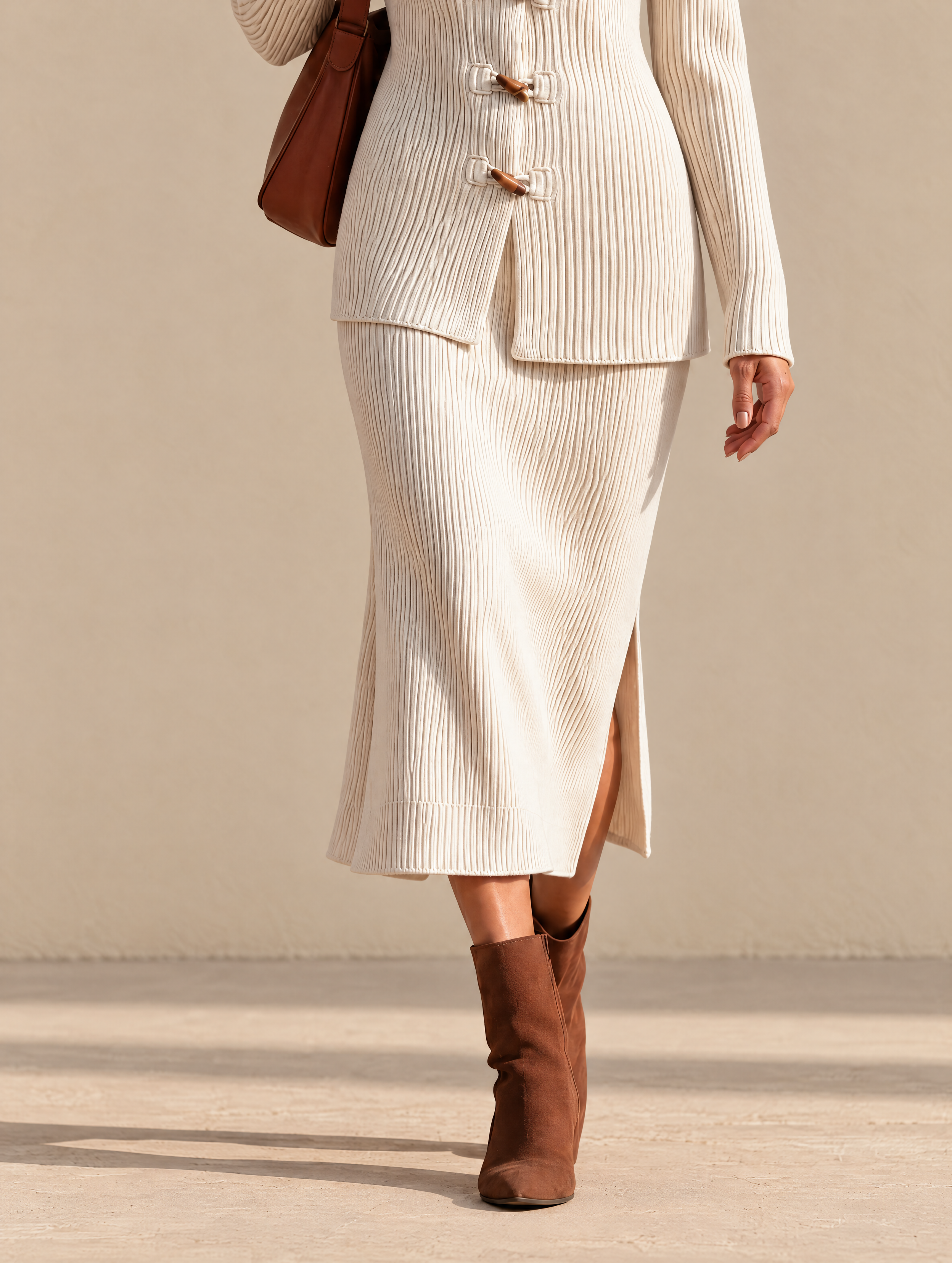 Women's Ribbed Side Slit Knit Midi Skirt