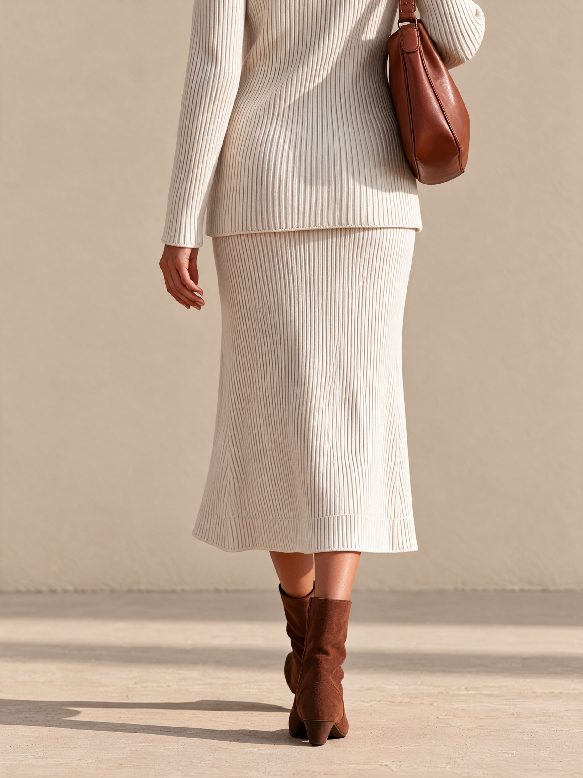 Women's Ribbed Side Slit Knit Midi Skirt