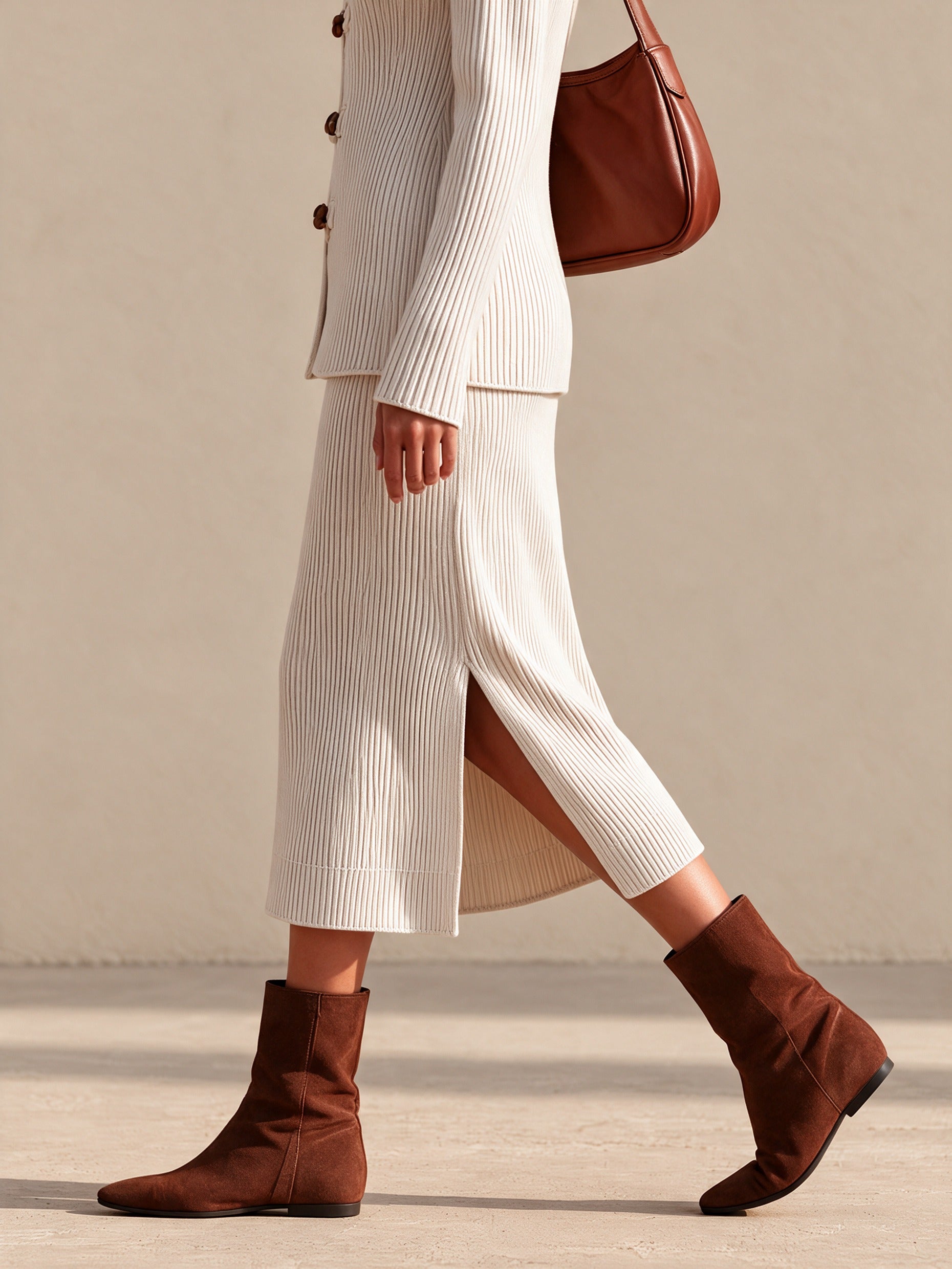 Women's Ribbed Side Slit Knit Midi Skirt