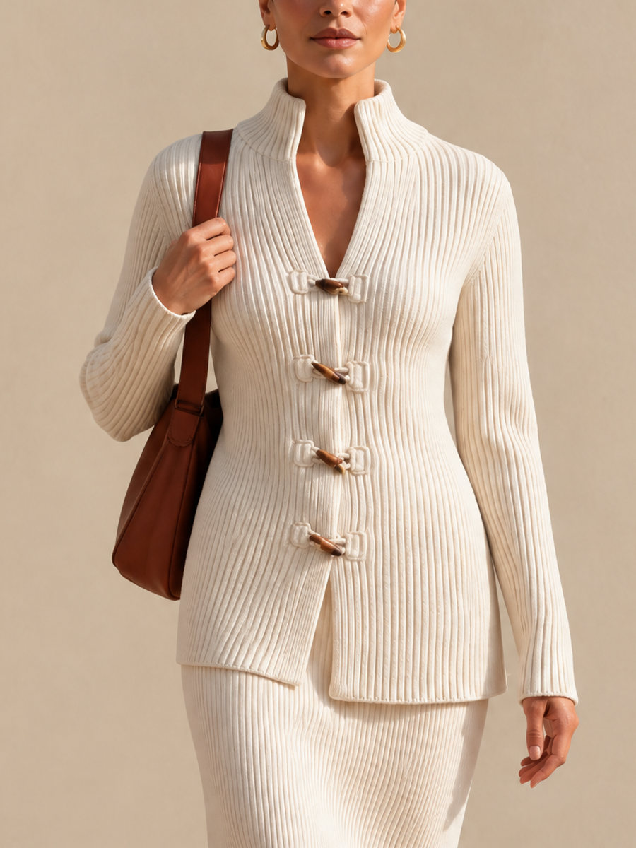 Women's Ribbed Toggle Front Knit Top