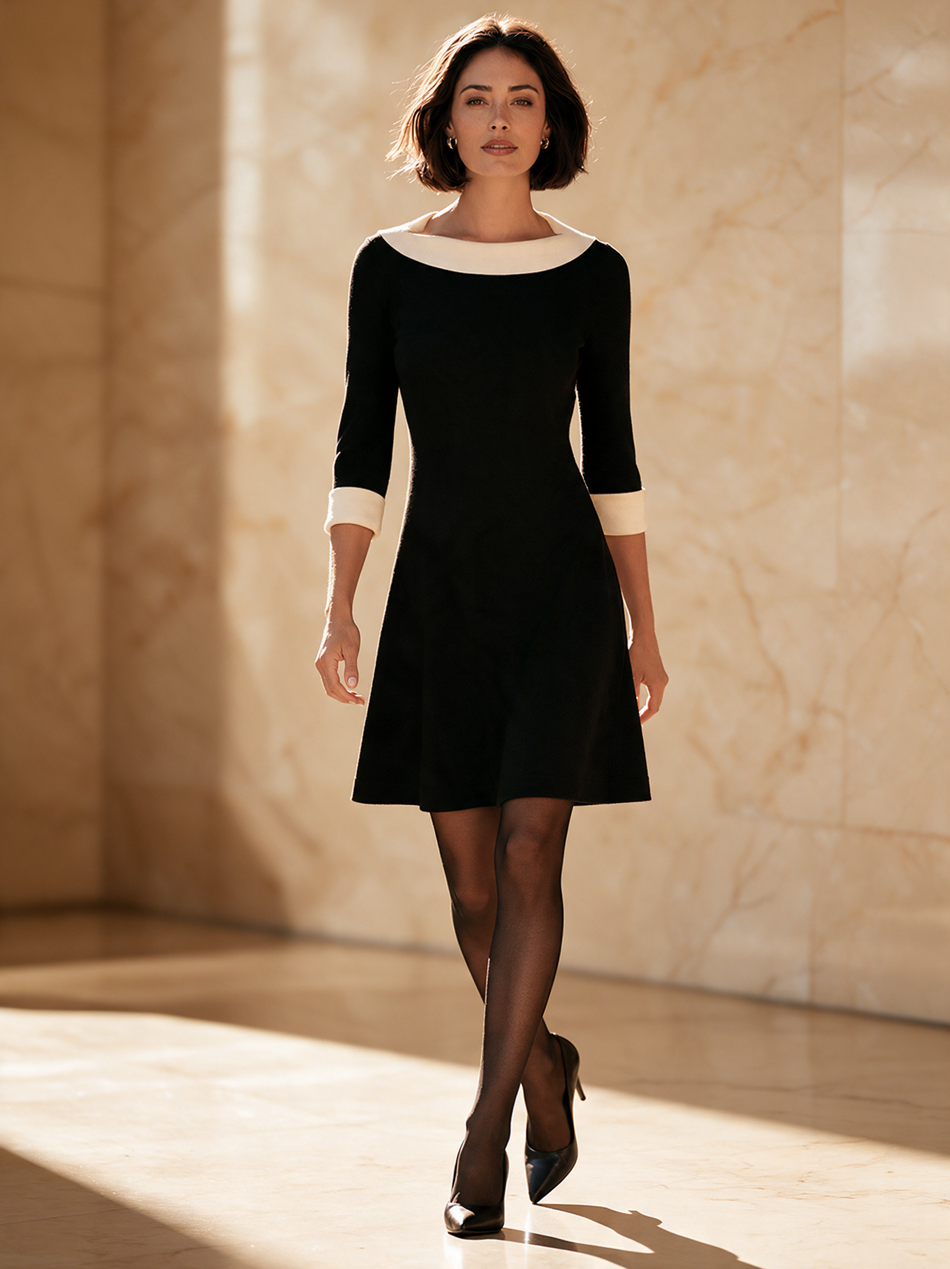 Women’s Elegant Color-Block Boat-Neck Knitted Mini Dress
