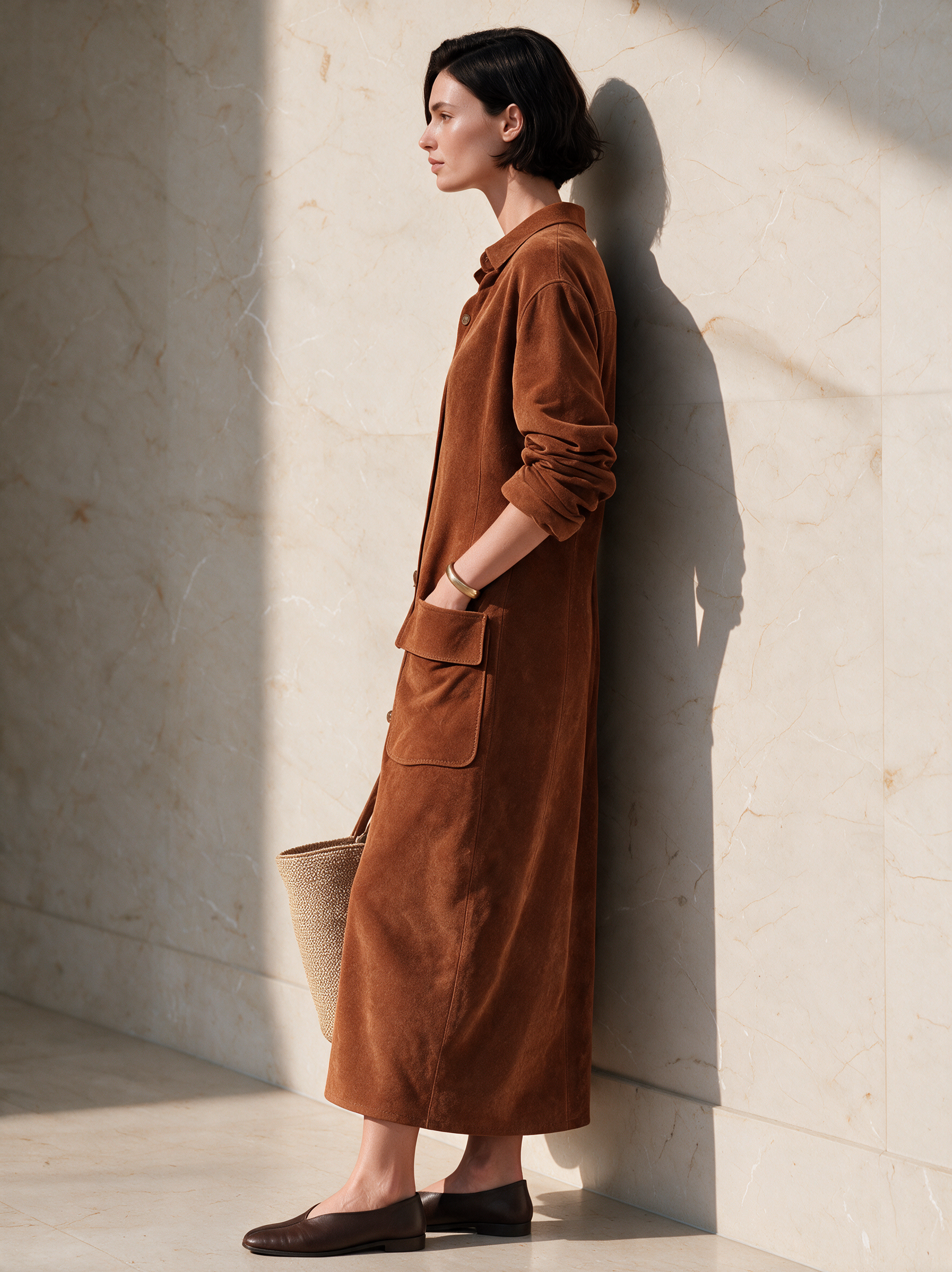 Women’s Vintage-Inspired Faux Suede Shirt Dress