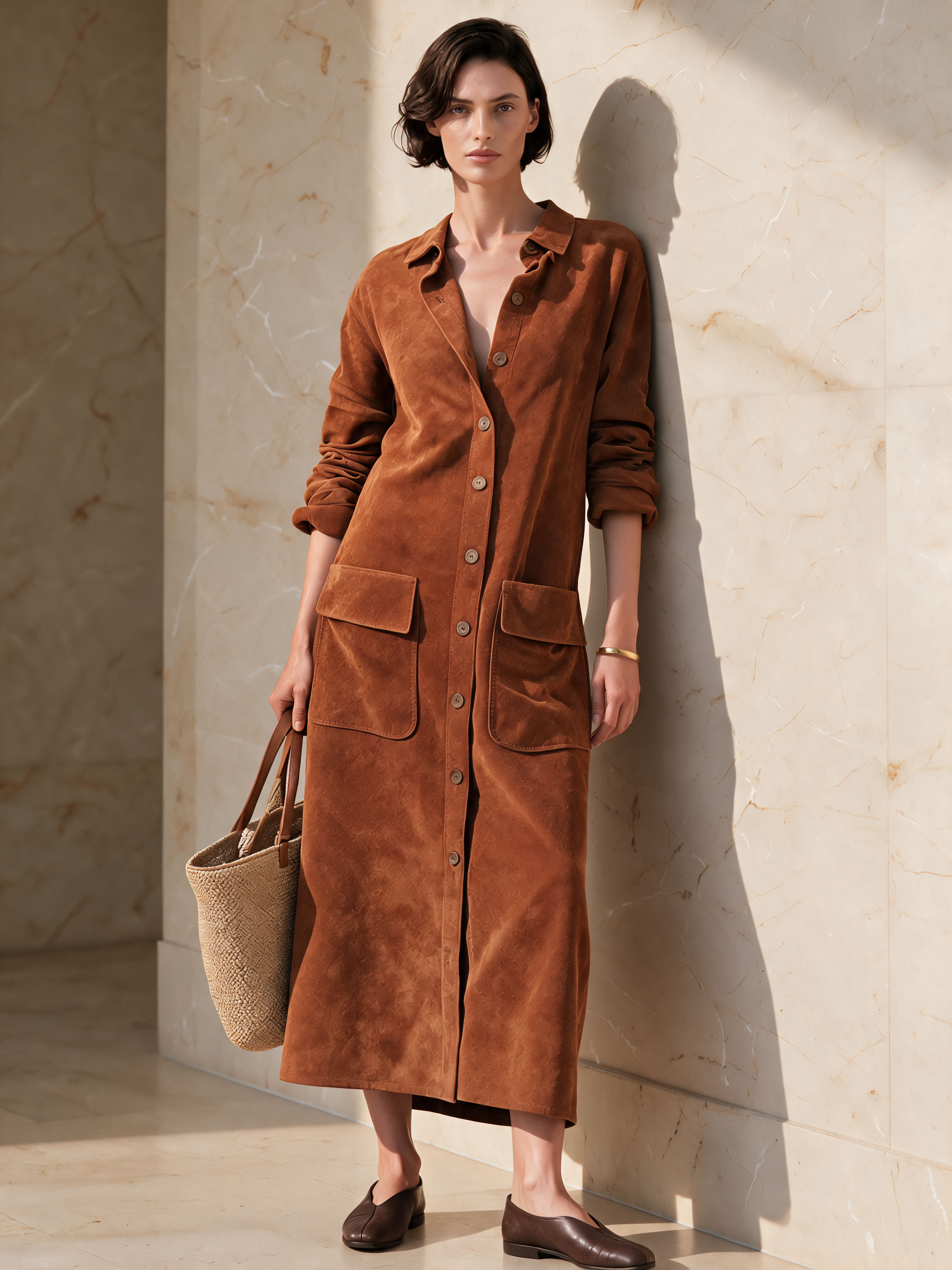 Women’s Vintage-Inspired Faux Suede Shirt Dress