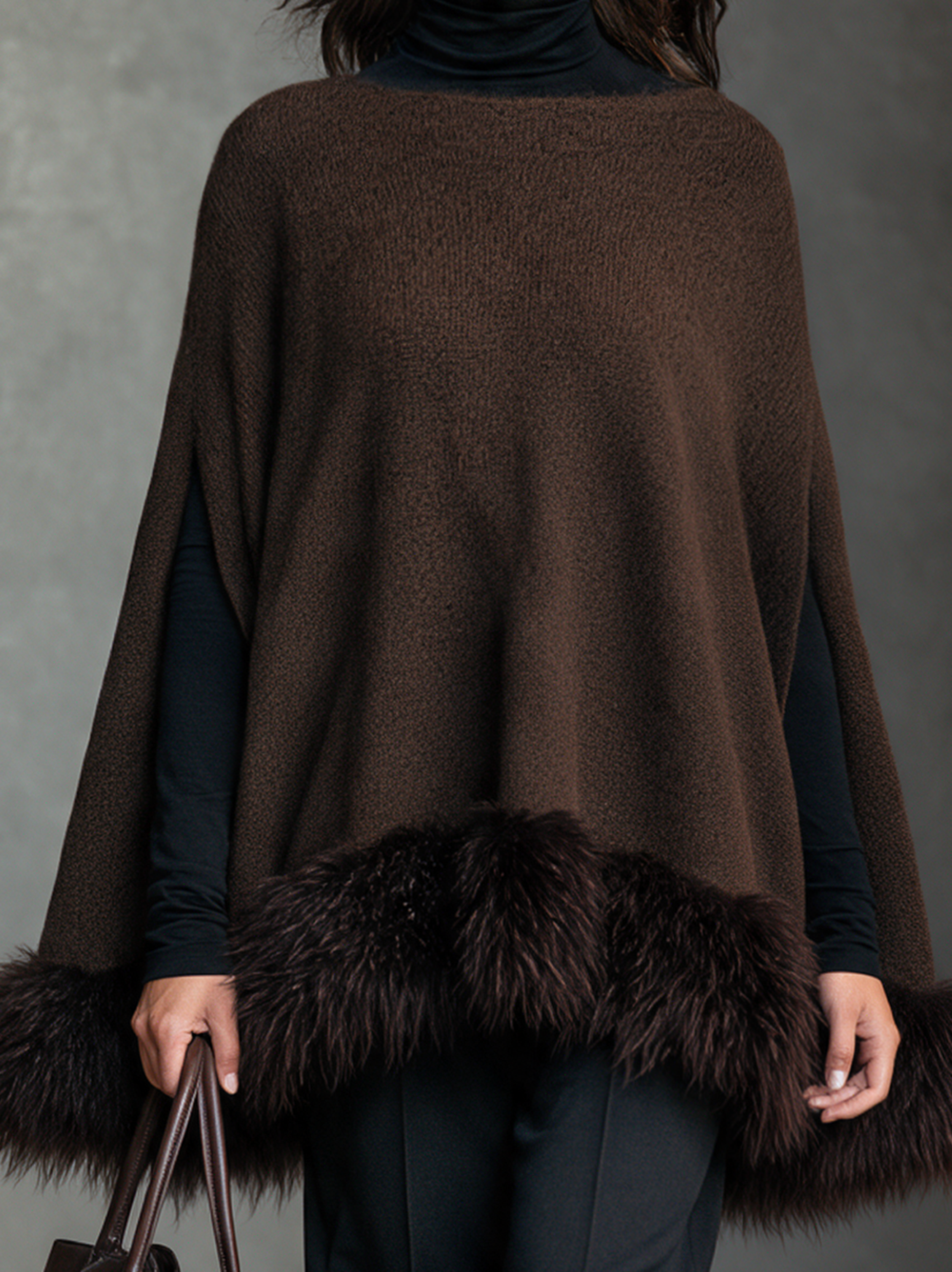 Women’s Elegant Brown Knitted Sleeveless Cape Top
