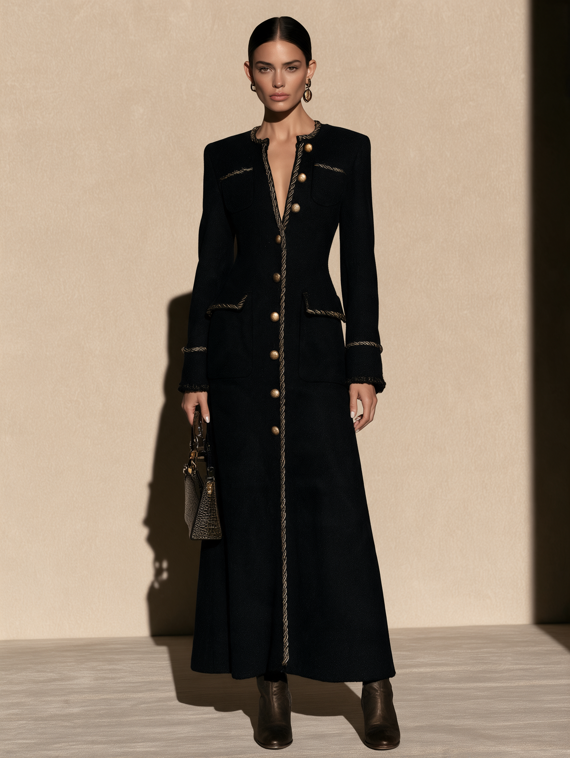 Women's Button-Front Coat with Gold Braid Trim