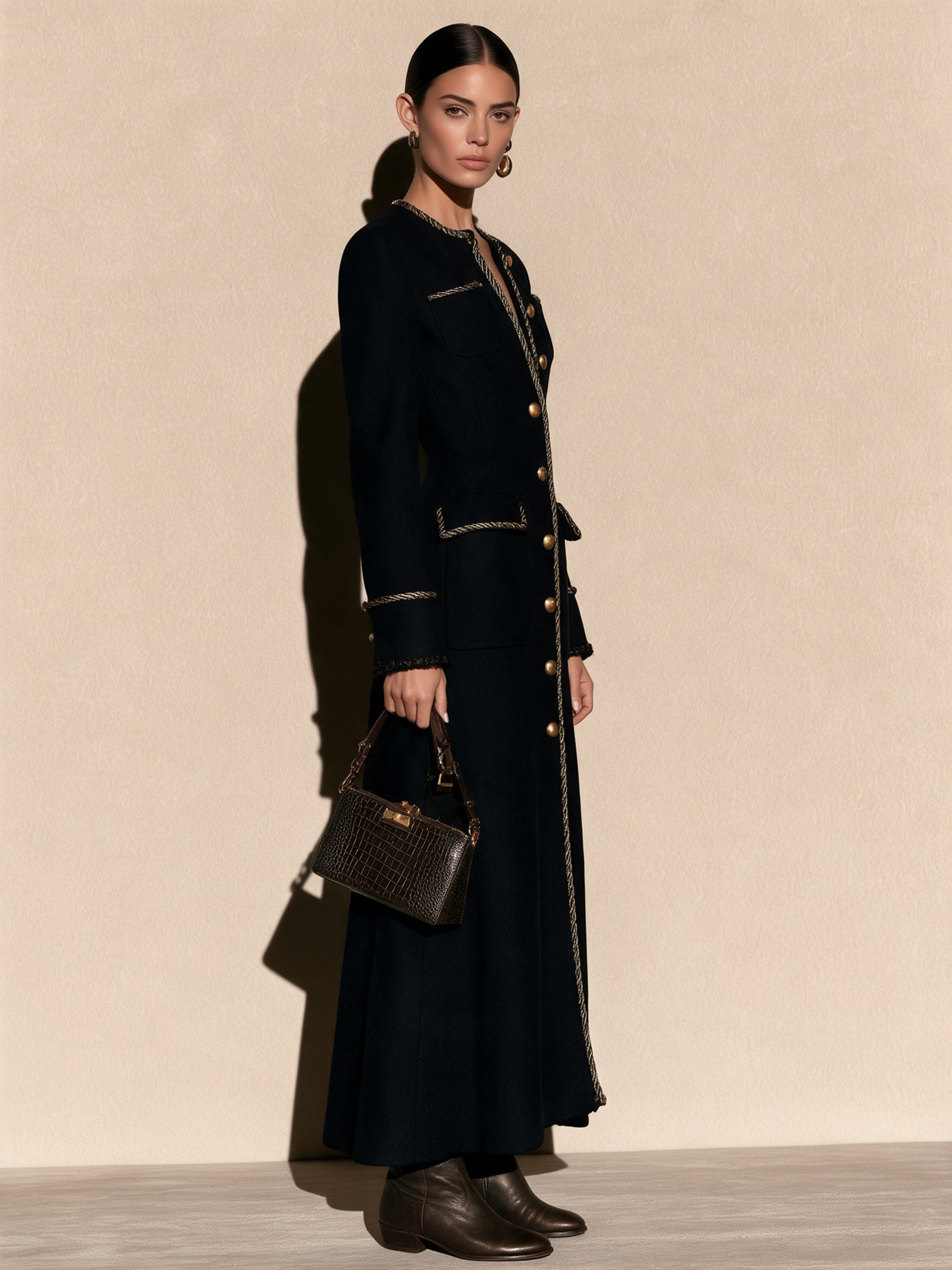 Women's Button-Front Coat with Gold Braid Trim