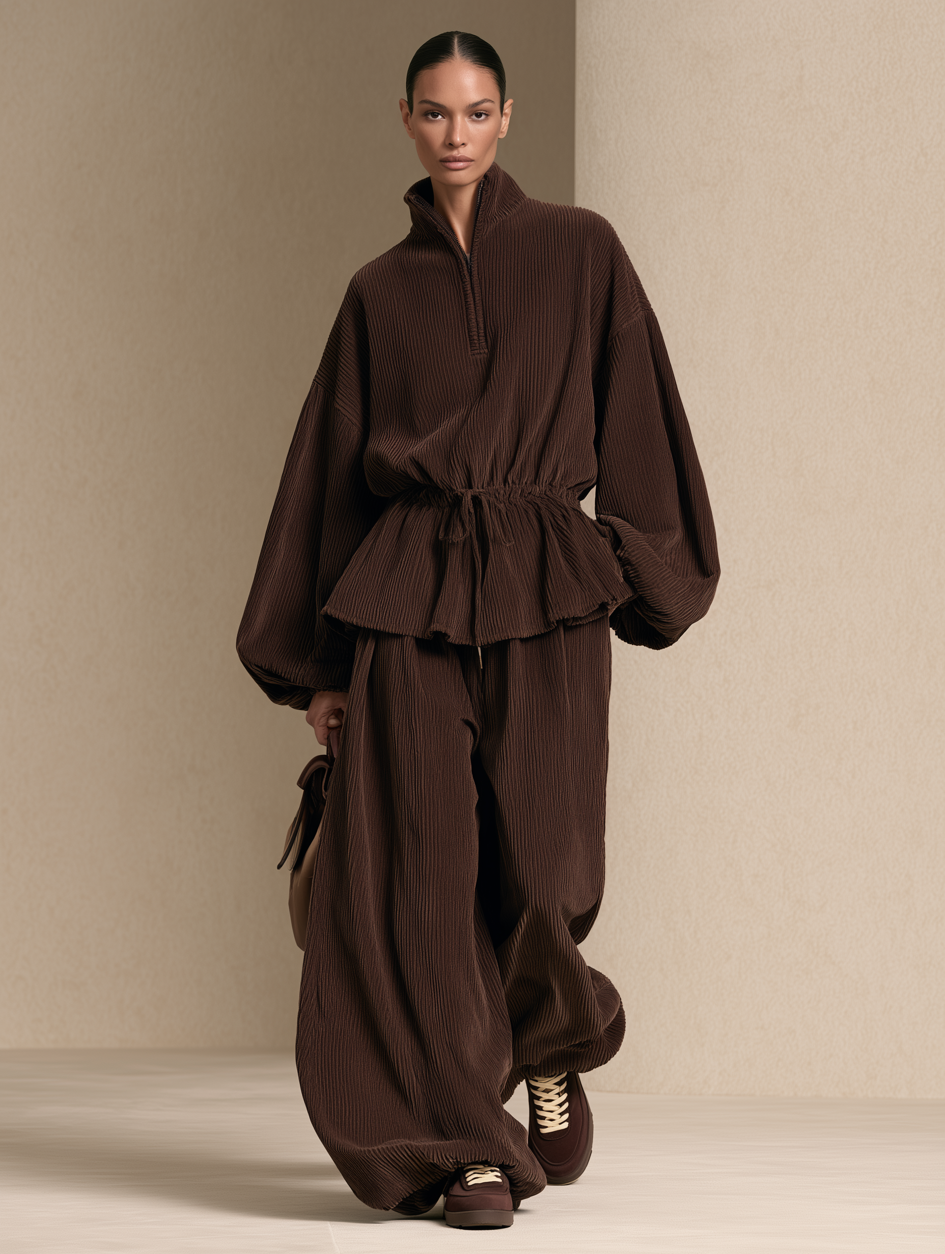 Women's Half-Zip Pullover Sweatshirt And Wide-leg pants Set