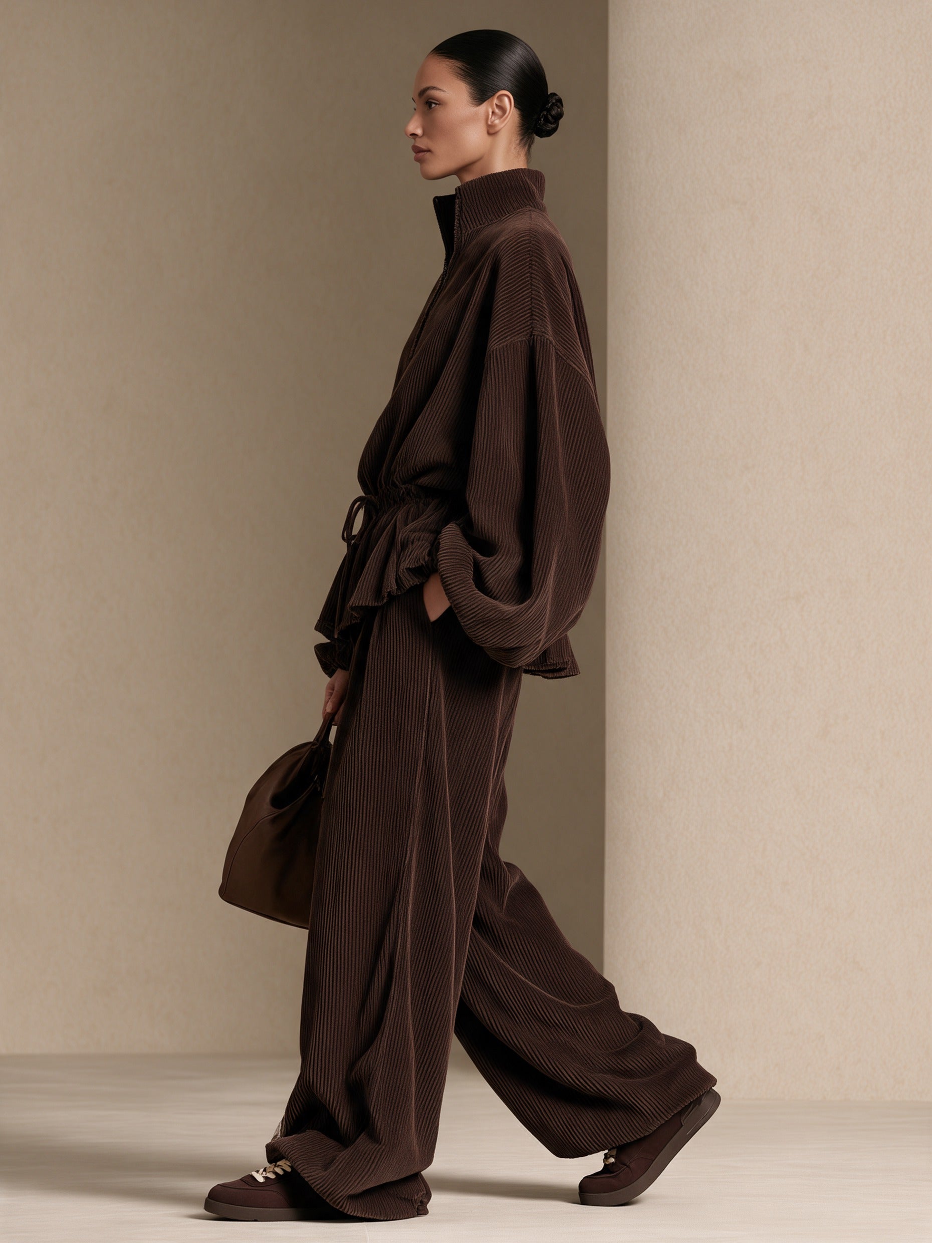 Women's Half-Zip Pullover Sweatshirt And Wide-leg pants Set